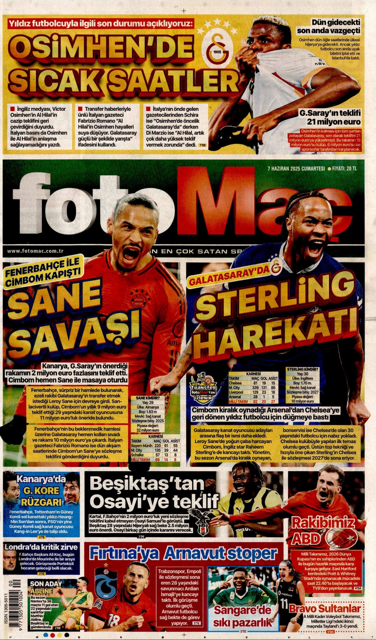 FOTOMAÇ gazetesinin 7 Haziran 2025 tarihli birinci sayfası