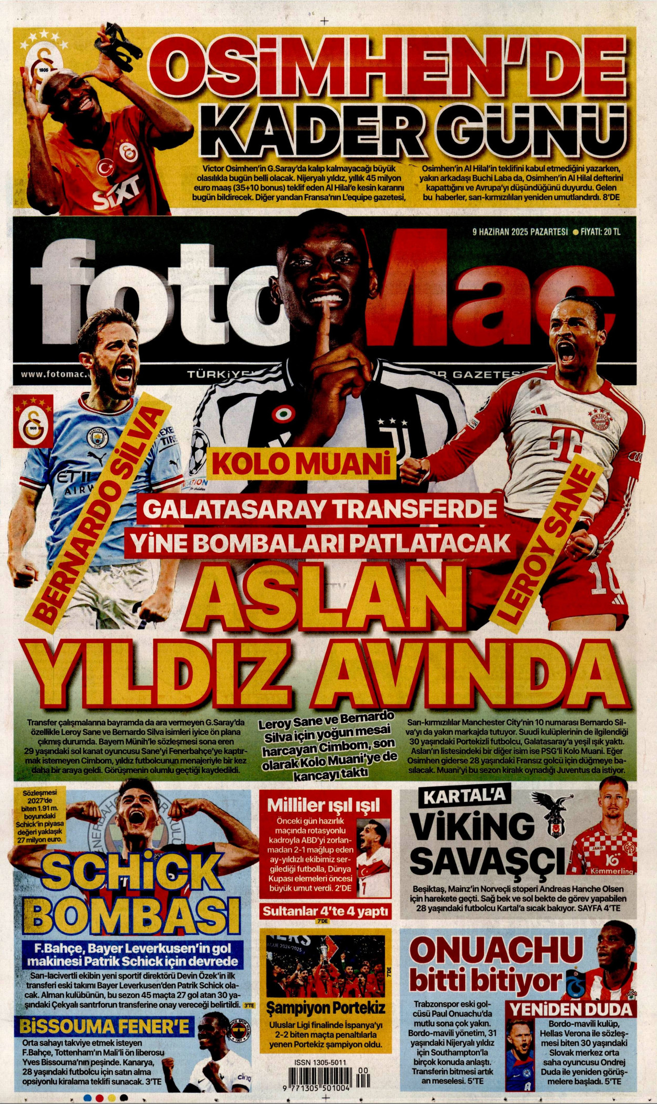 FOTOMAÇ gazetesinin 9 Haziran 2025 tarihli birinci sayfası