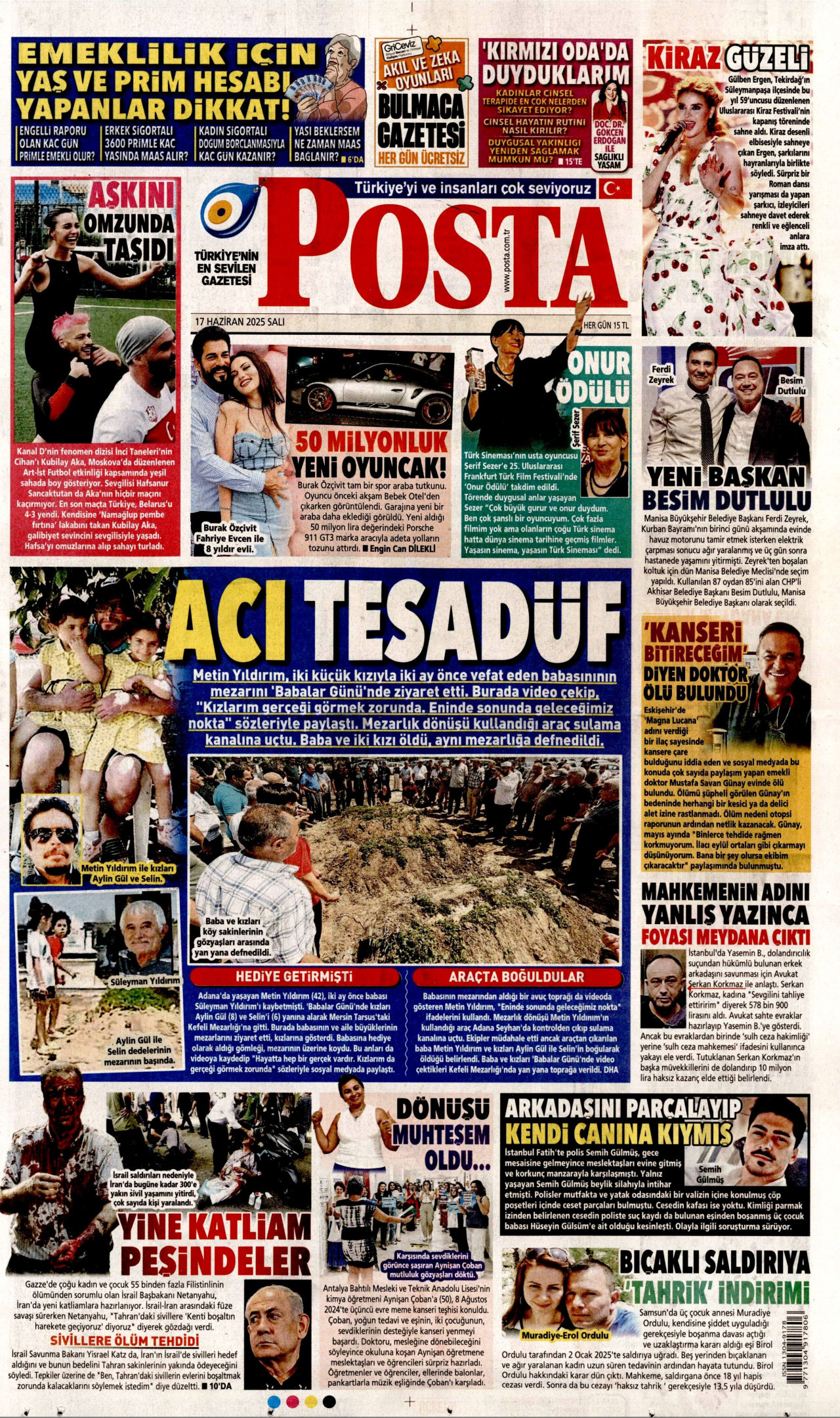 POSTA gazetesinin 17 Haziran 2025 tarihli birinci sayfası