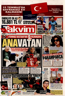 TAKVİM 15 Temmuz 2025 gazete manşeti
