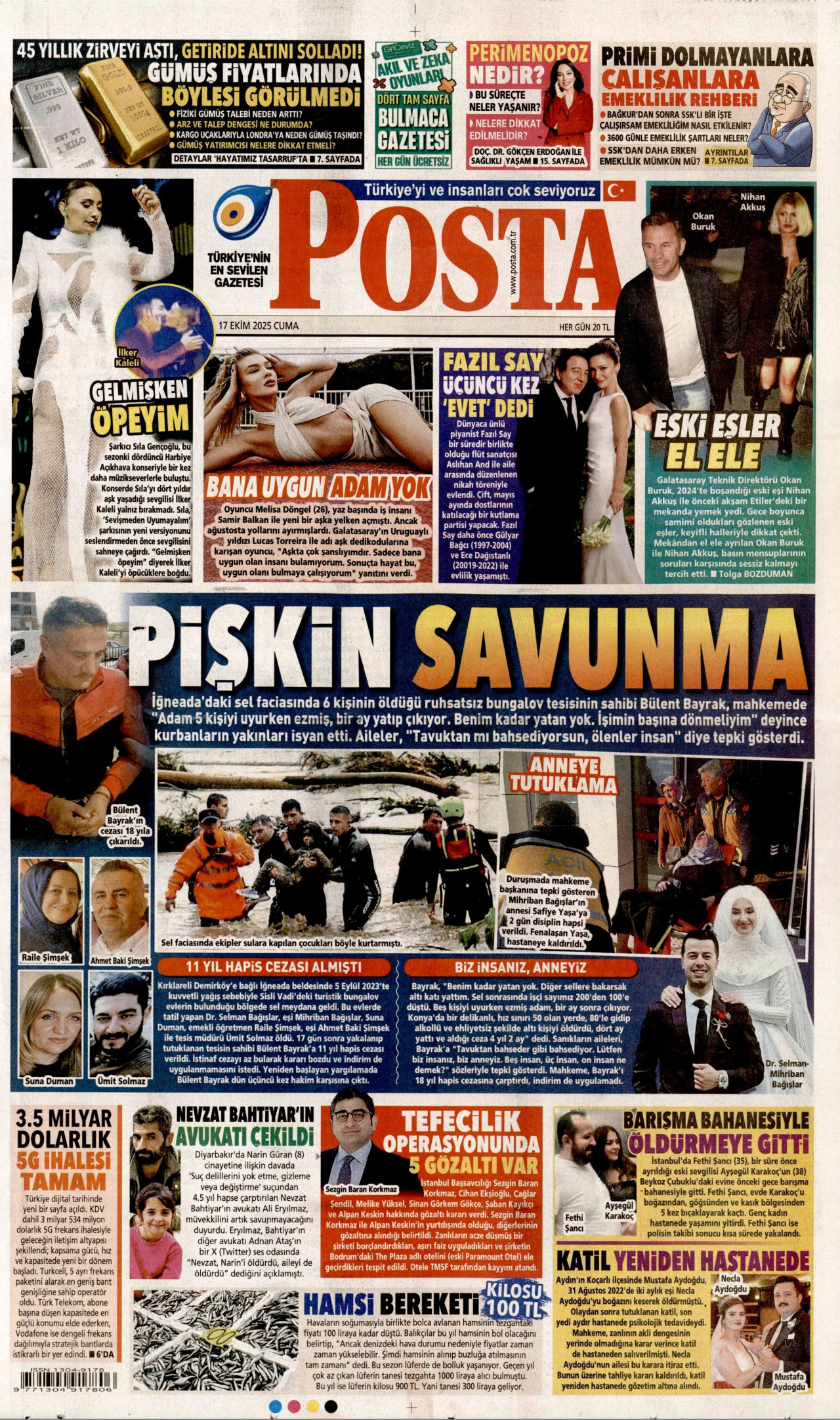 POSTA gazetesinin 17 Ekim 2025 tarihli birinci sayfası