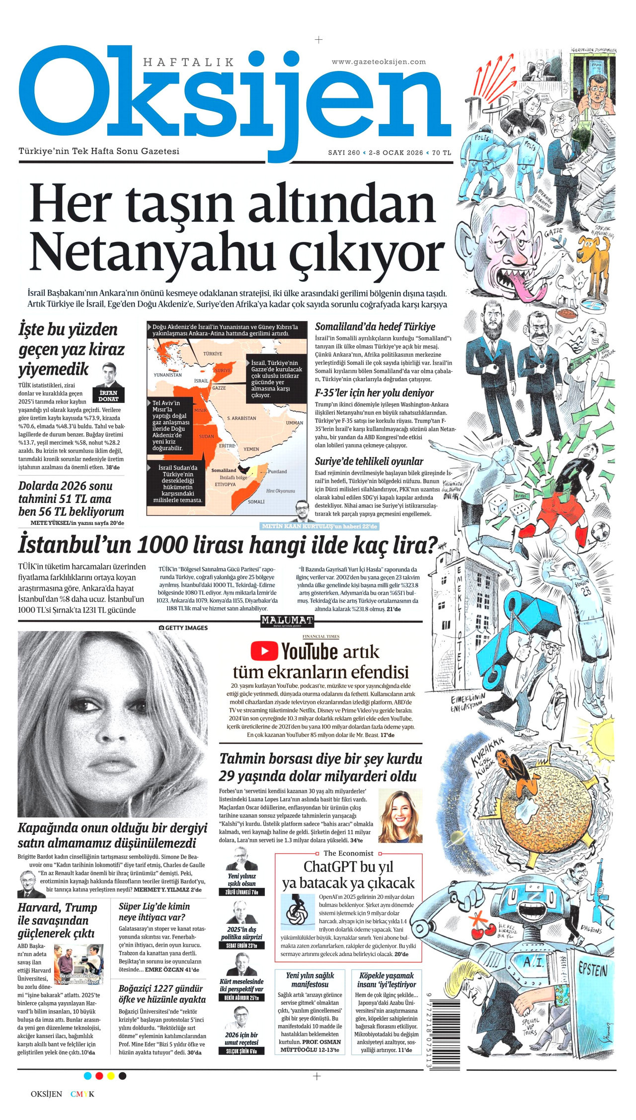 OKSİJEN gazetesinin 2 Ocak 2026 tarihli birinci sayfası