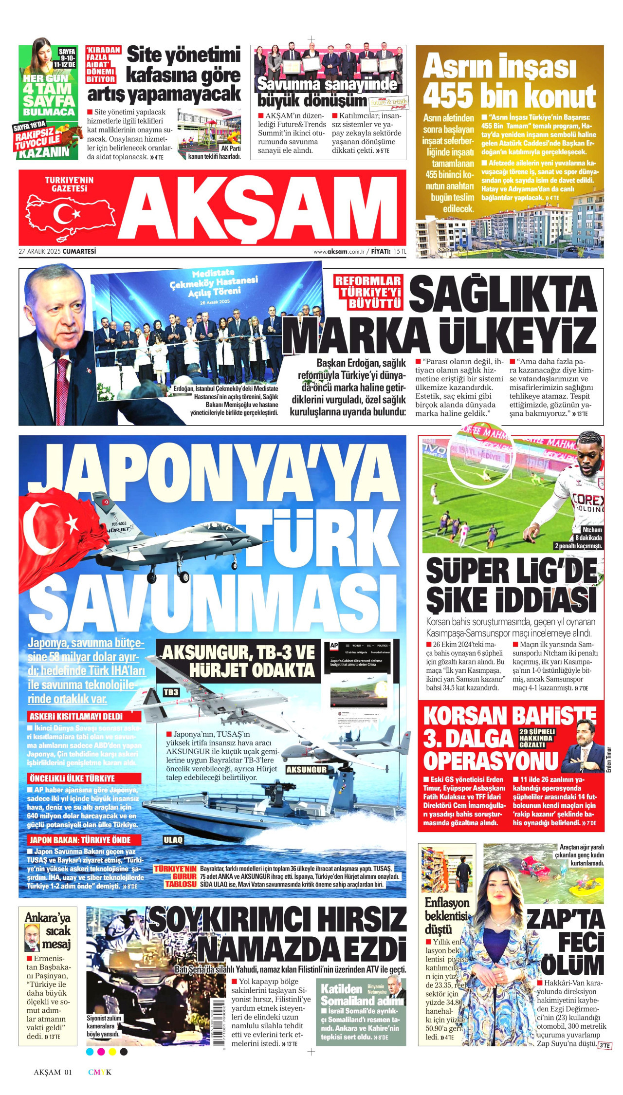 AKŞAM gazetesinin 27 Aralık 2025 tarihli birinci sayfası