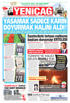 YENİÇAĞ 13 Mart 2026 gazete manşeti