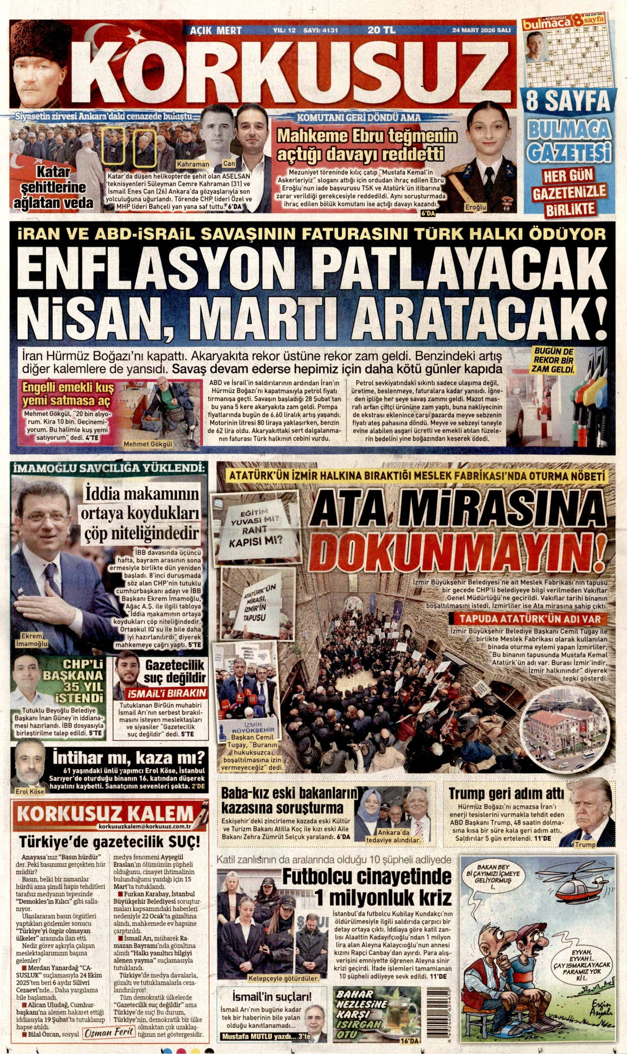 KORKUSUZ gazetesinin 24 Mart 2026 tarihli birinci sayfası
