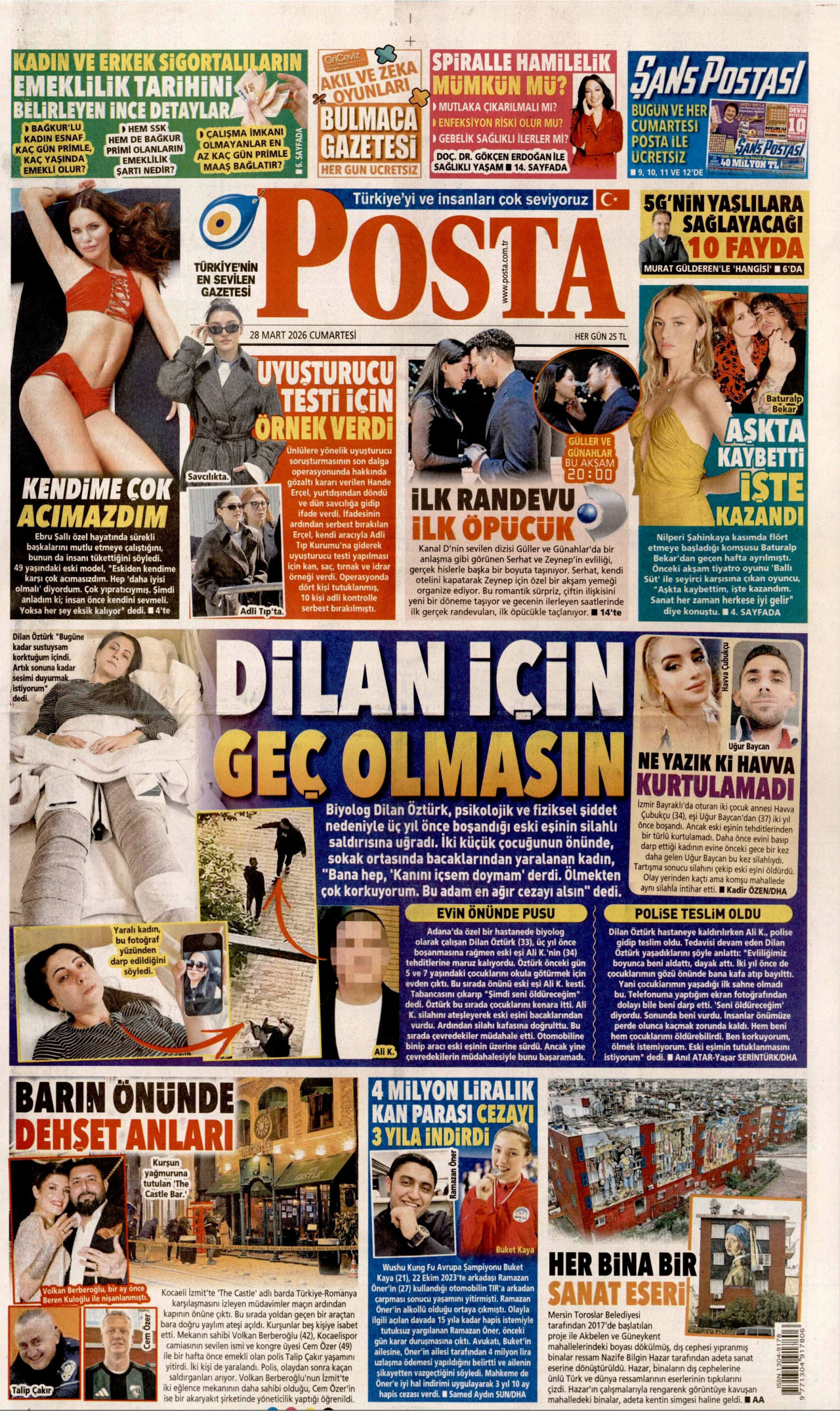 POSTA gazetesinin 28 Mart 2026 tarihli birinci sayfası