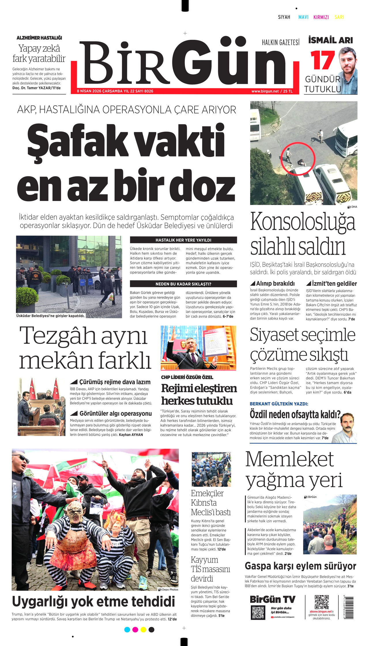 BİRGÜN gazetesinin 8 Nisan 2026 tarihli birinci sayfası