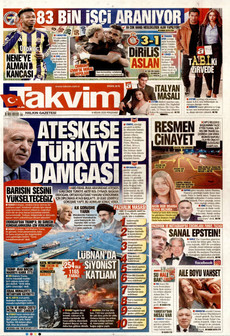 TAKVİM 9 Nisan 2026 gazete manşeti
