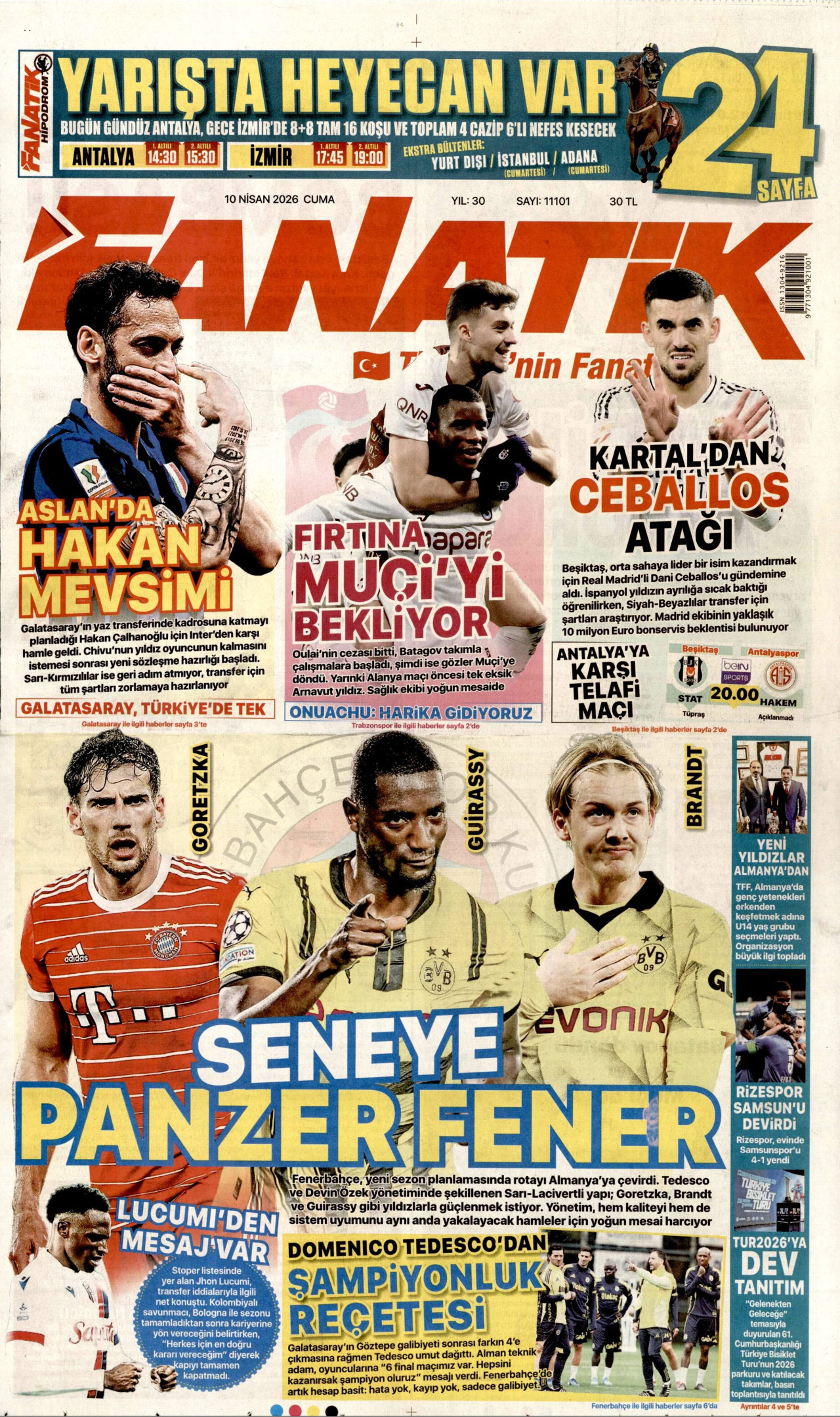 FANATİK gazetesinin 10 Nisan 2026 tarihli birinci sayfası