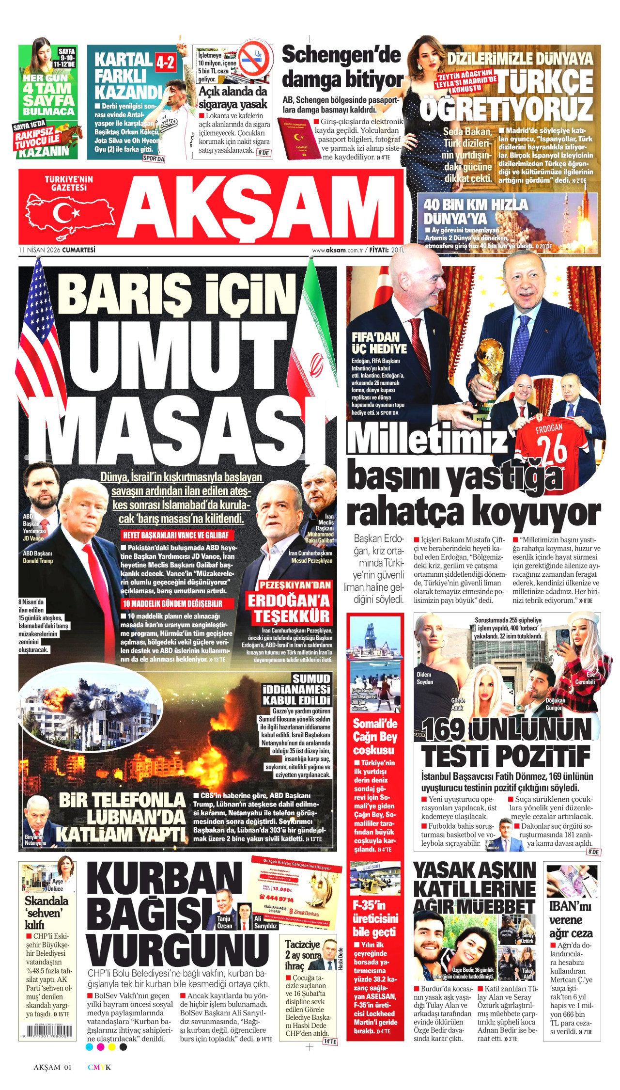 AKŞAM gazetesinin 11 Nisan 2026 tarihli birinci sayfası