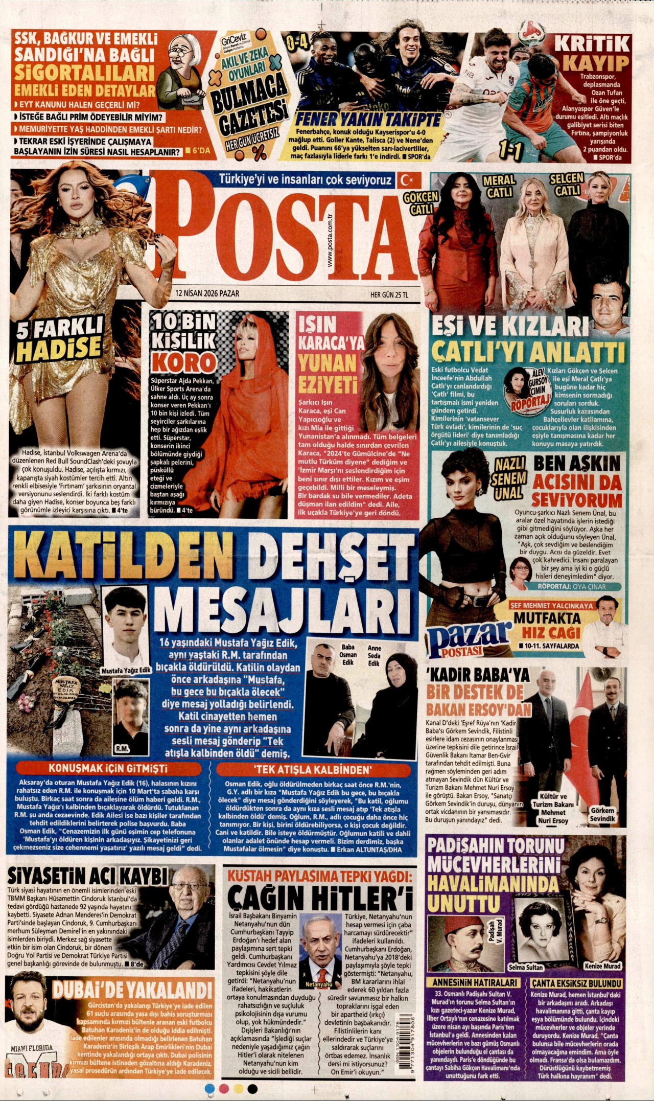 POSTA gazetesinin 12 Nisan 2026 tarihli birinci sayfası