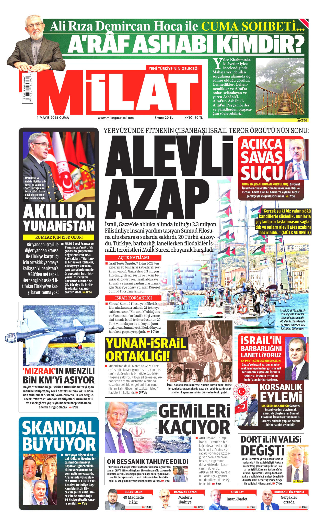 MİLAT gazetesinin 1 Mayıs 2026 tarihli birinci sayfası