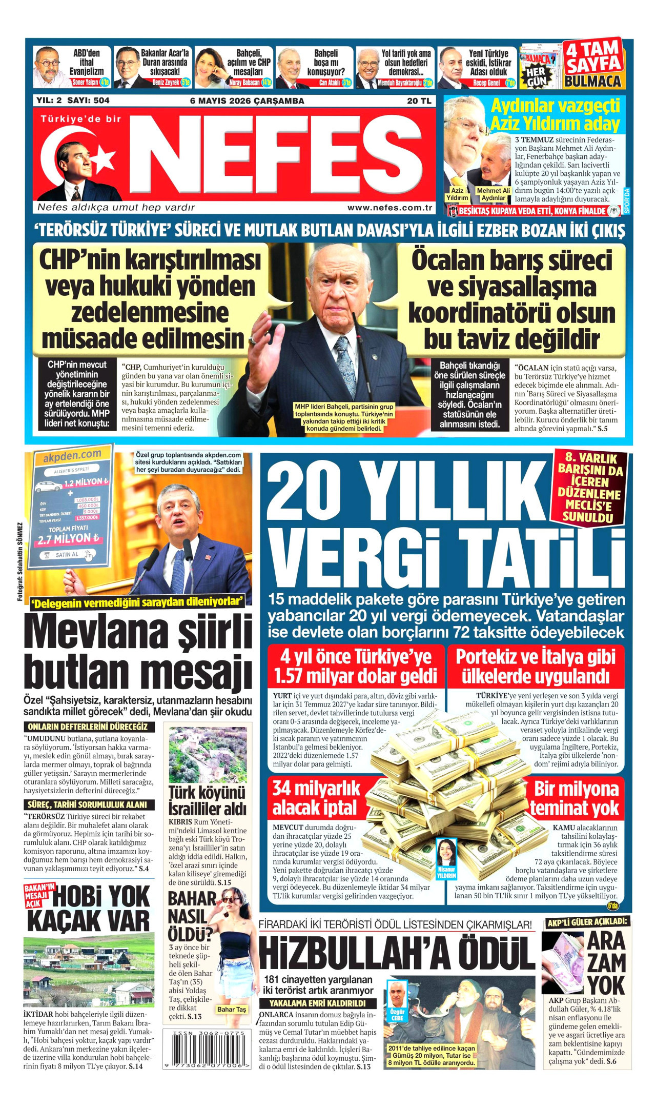 NEFES gazetesinin 6 Mayıs 2026 tarihli birinci sayfası