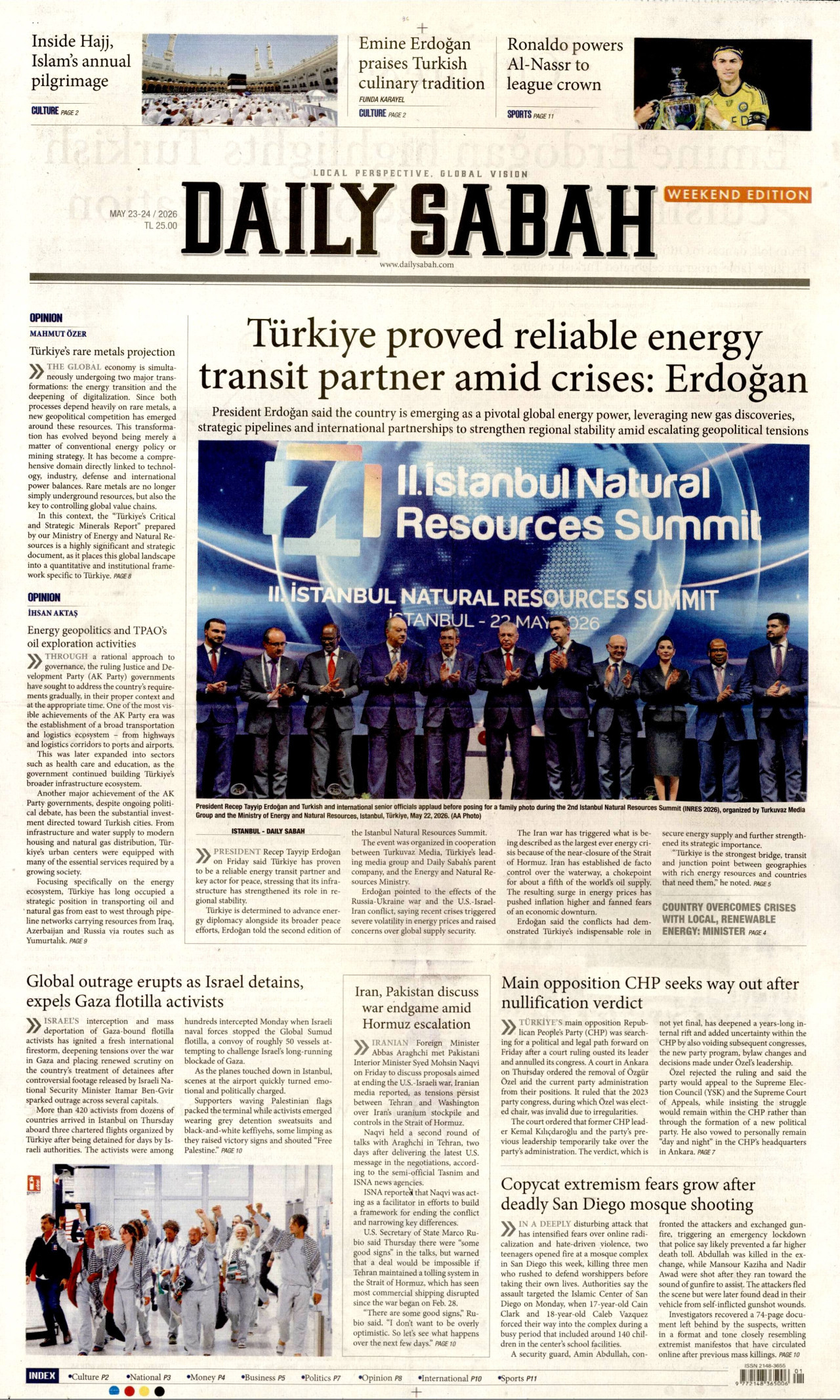 DAİLY SABAH gazetesinin 23 Mayıs 2026 tarihli birinci sayfası