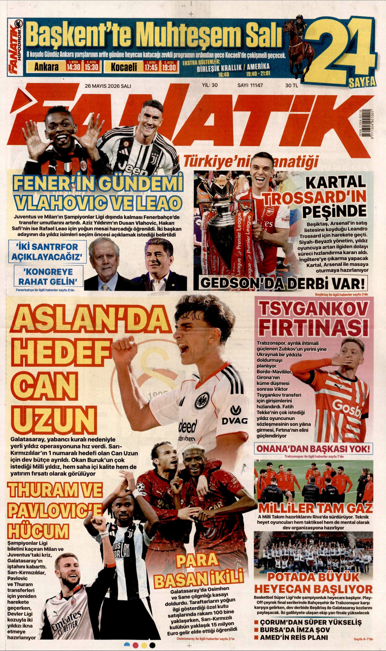 FANATİK gazetesinin 26 Mayıs 2026 tarihli birinci sayfası