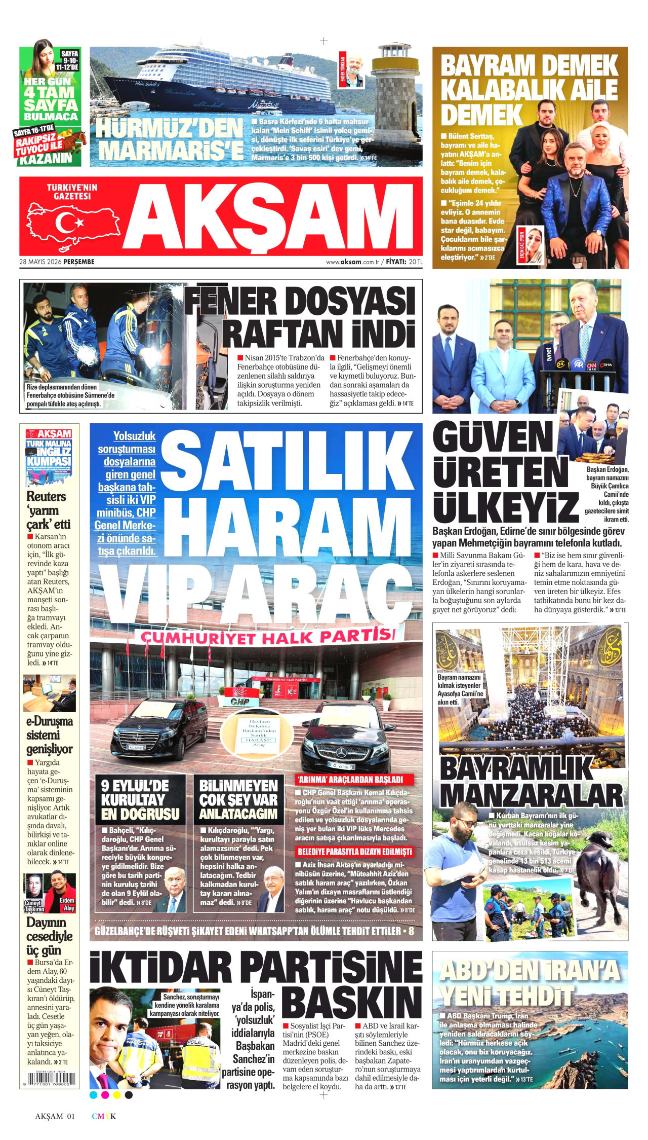 AKŞAM gazetesinin 28 Mayıs 2026 tarihli birinci sayfası