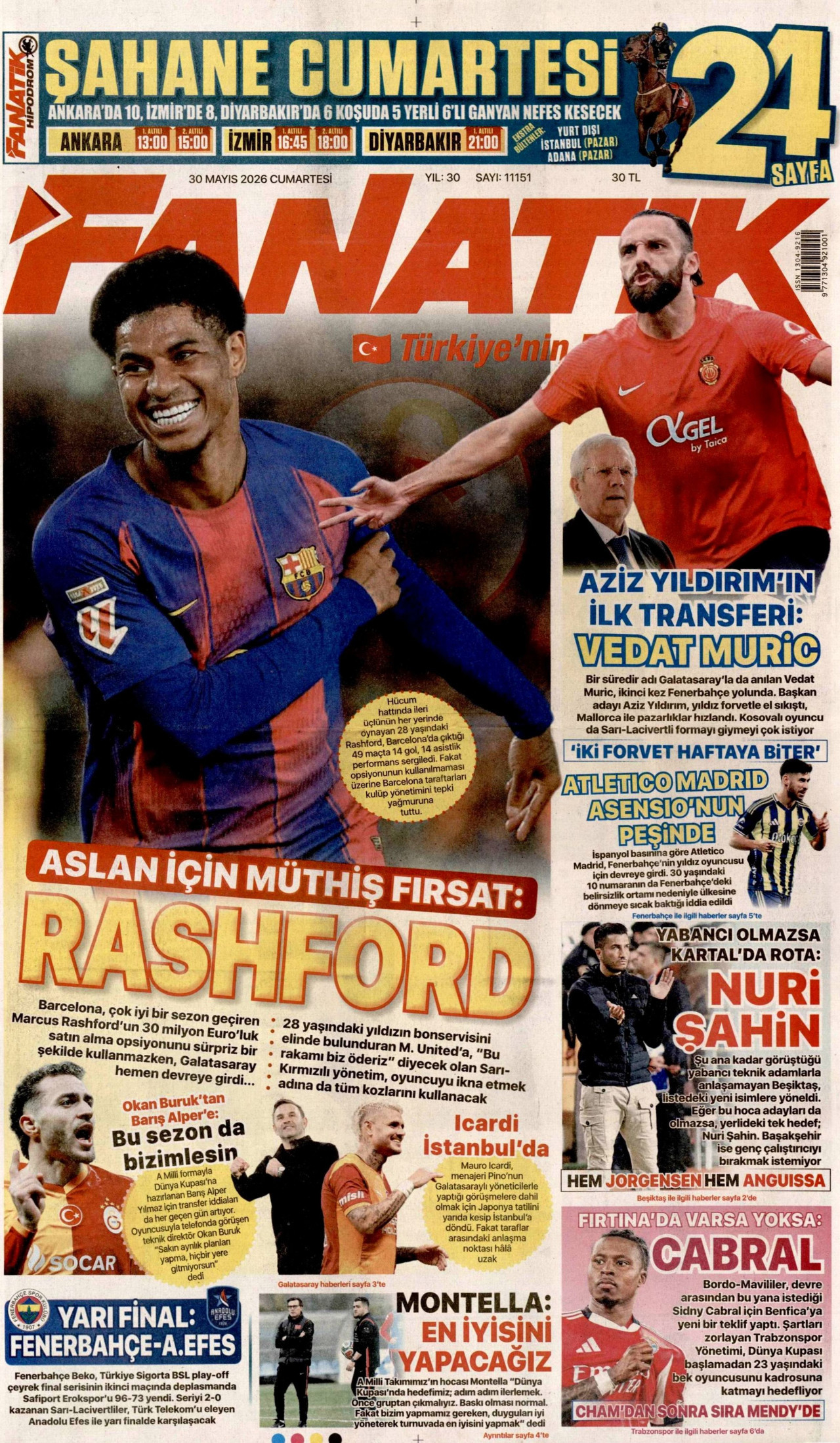 FANATİK gazetesinin 30 Mayıs 2026 tarihli birinci sayfası