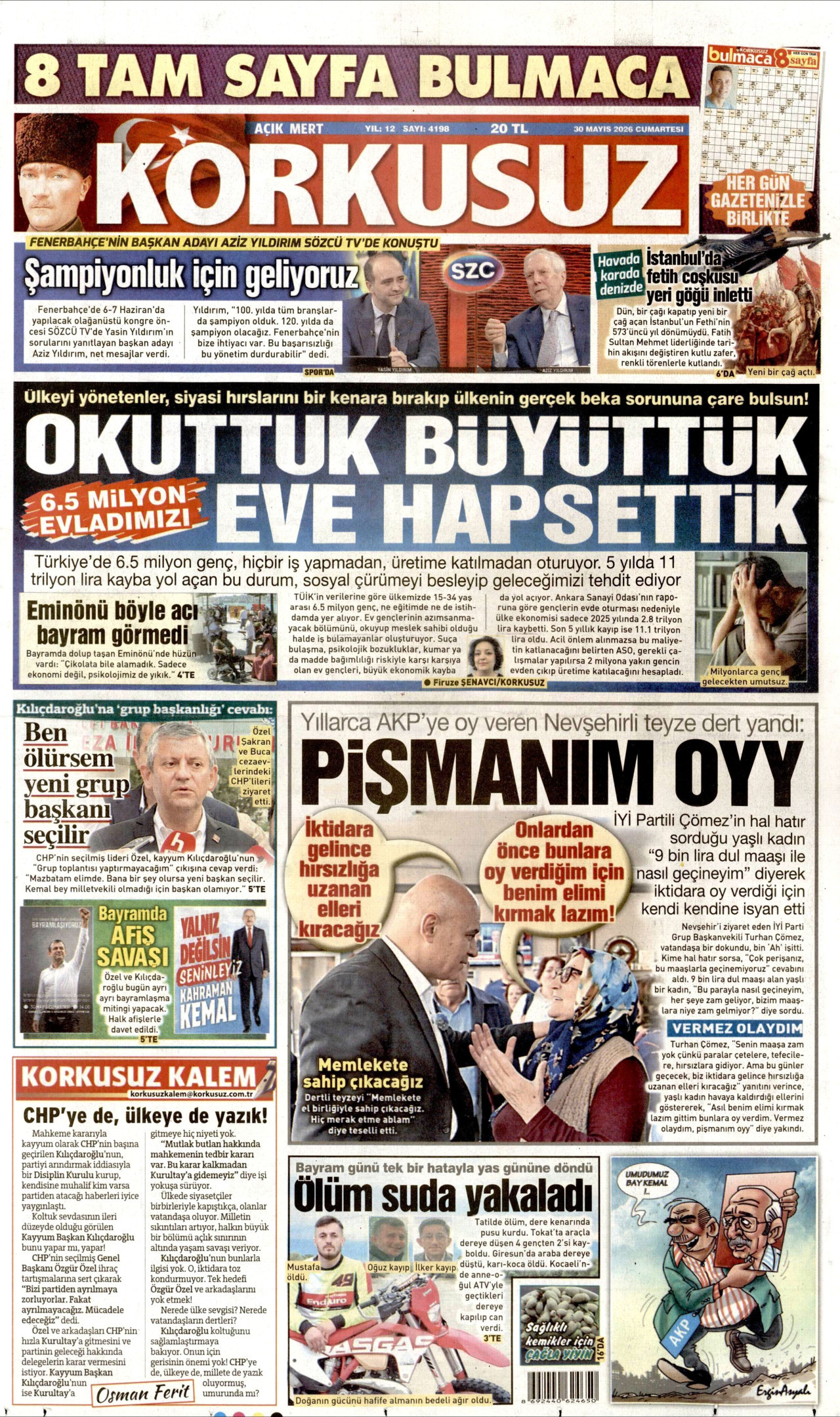 KORKUSUZ gazetesinin 30 Mayıs 2026 tarihli birinci sayfası