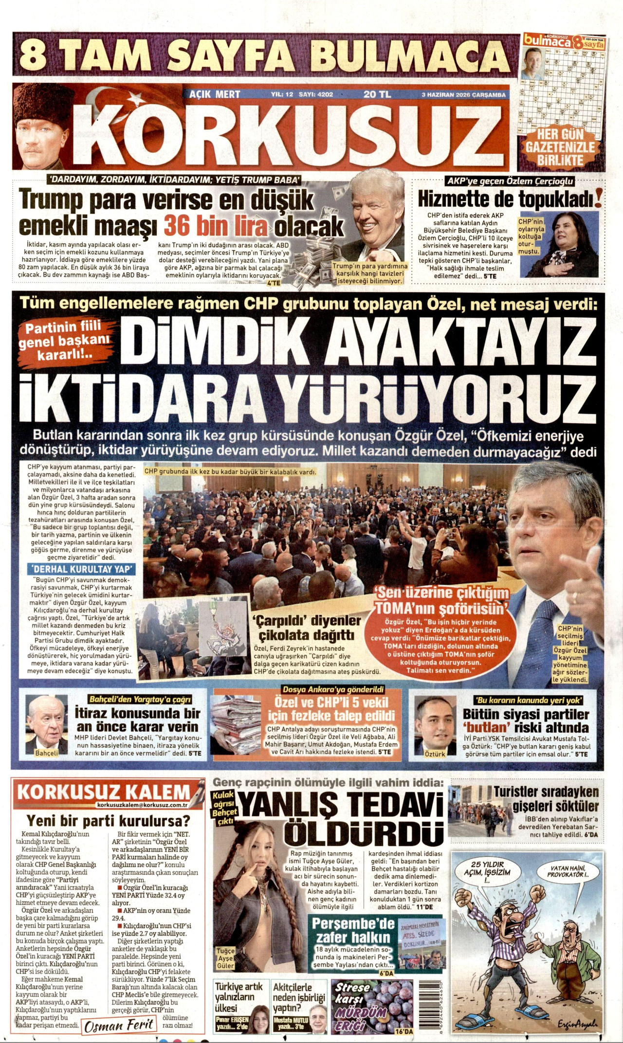 KORKUSUZ gazetesinin 3 Haziran 2026 tarihli birinci sayfası