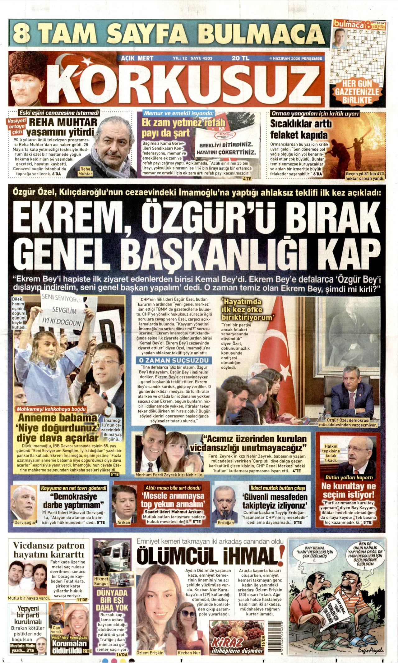 KORKUSUZ gazetesinin 4 Haziran 2026 tarihli birinci sayfası