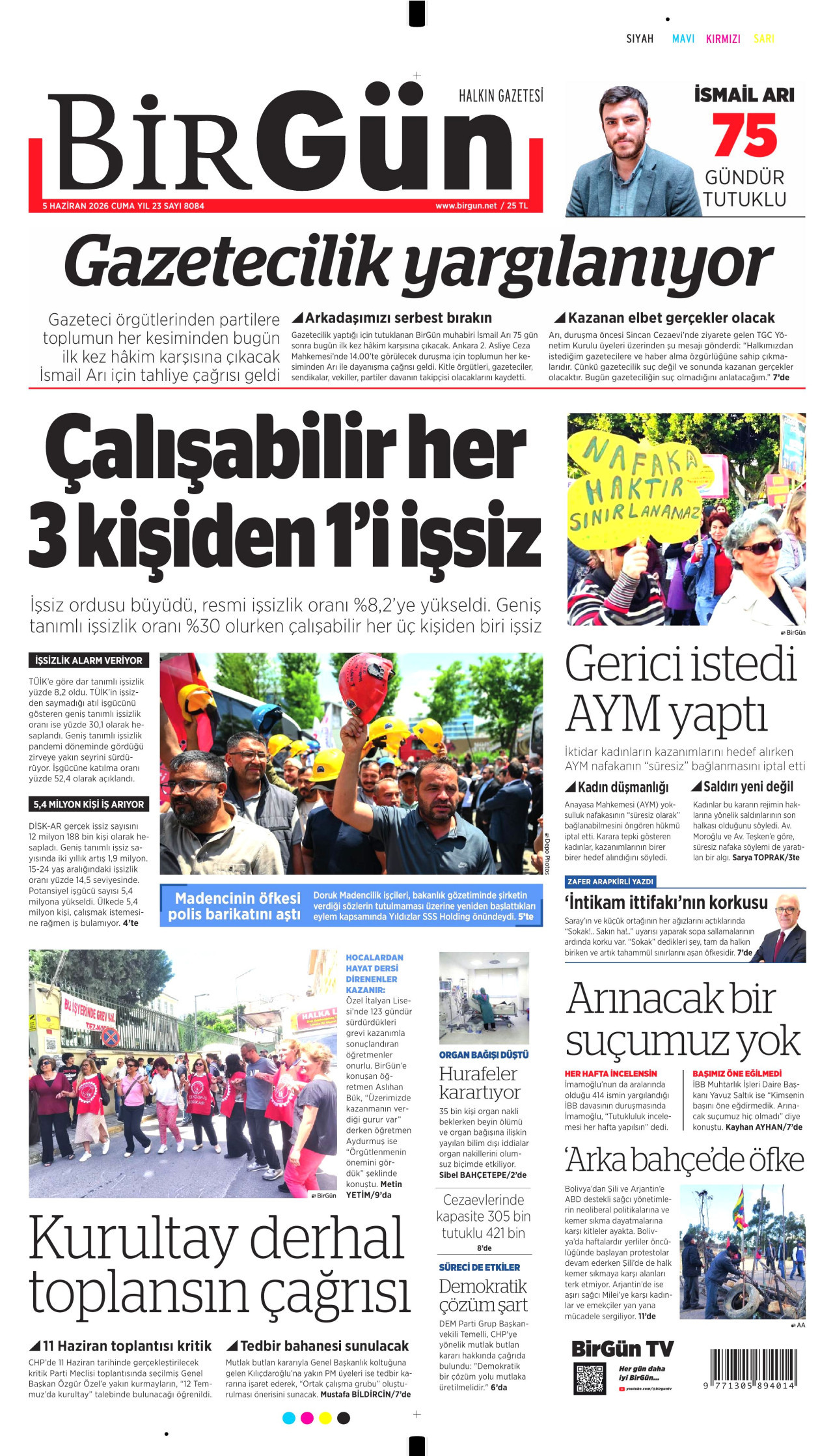 BİRGÜN gazetesinin 5 Haziran 2026 tarihli birinci sayfası