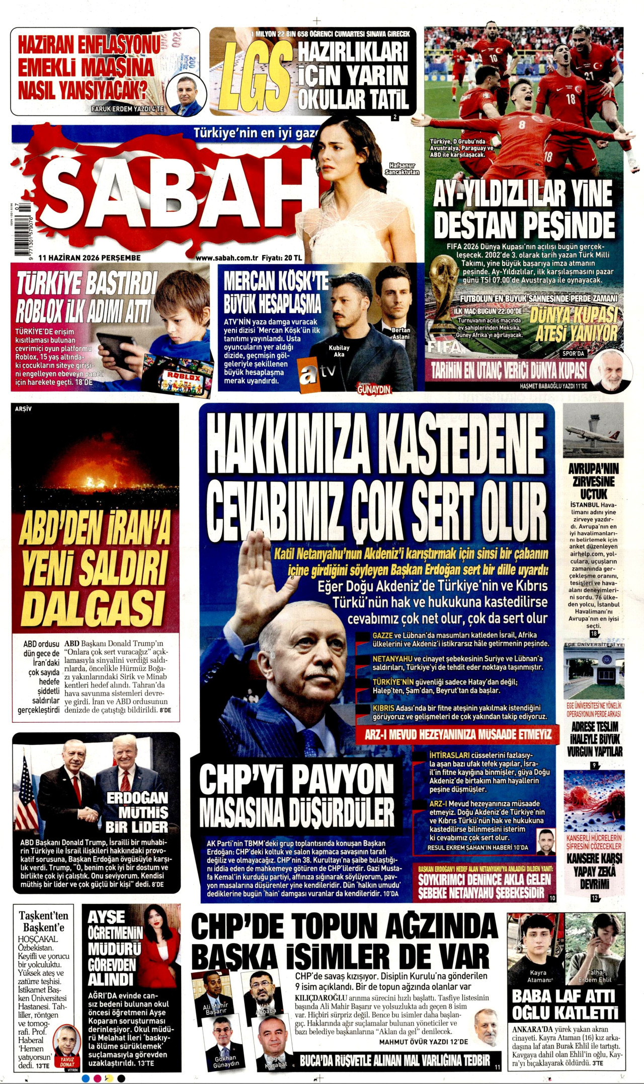 SABAH gazetesinin 11 Haziran 2026 tarihli birinci sayfası