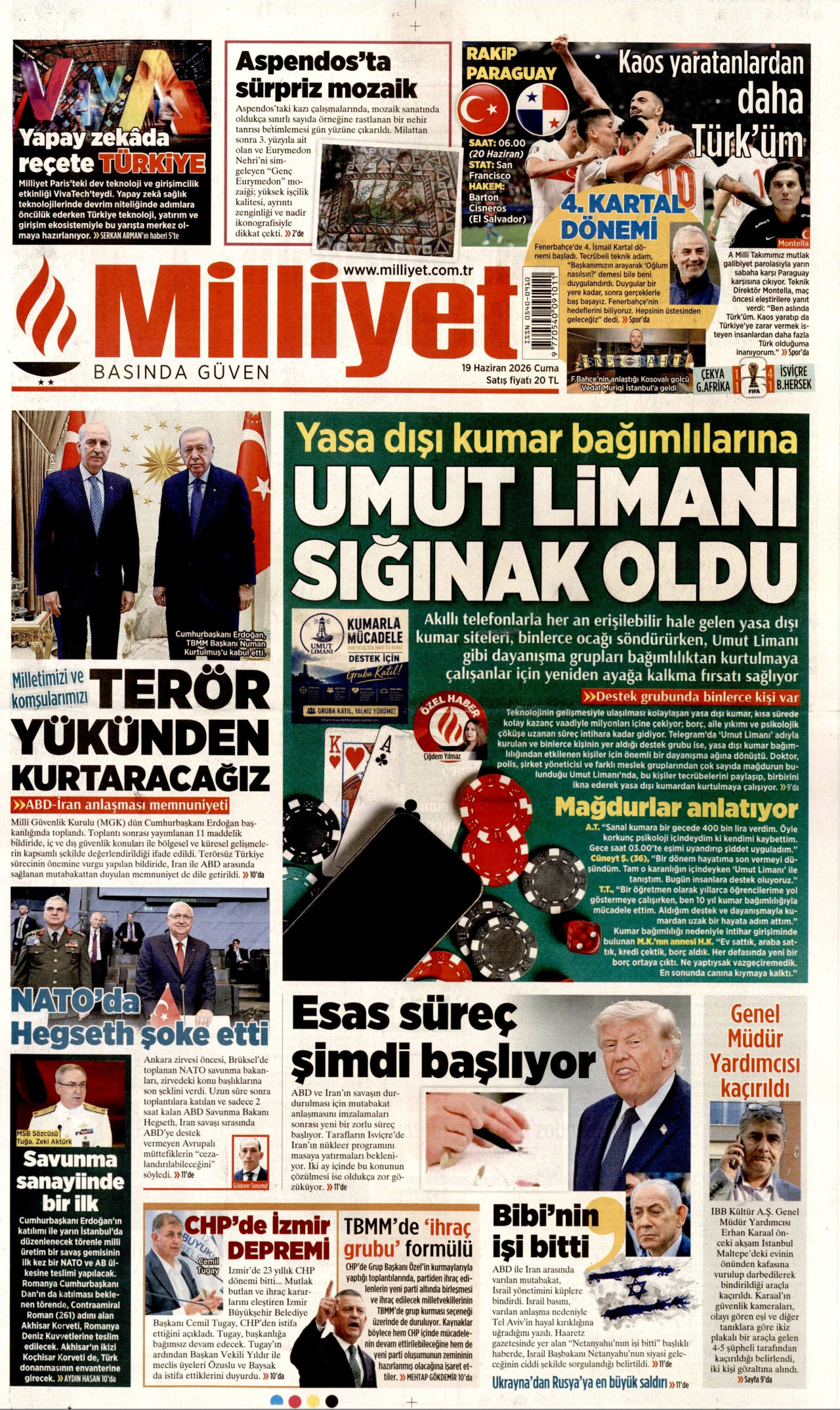 MİLLİYET gazetesinin 19 Haziran 2026 tarihli birinci sayfası