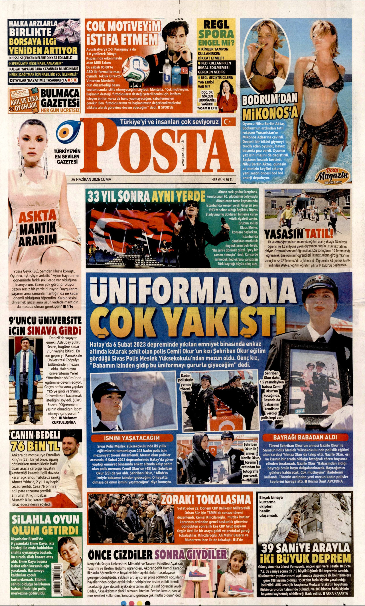 POSTA gazetesinin 26 Haziran 2026 tarihli birinci sayfası