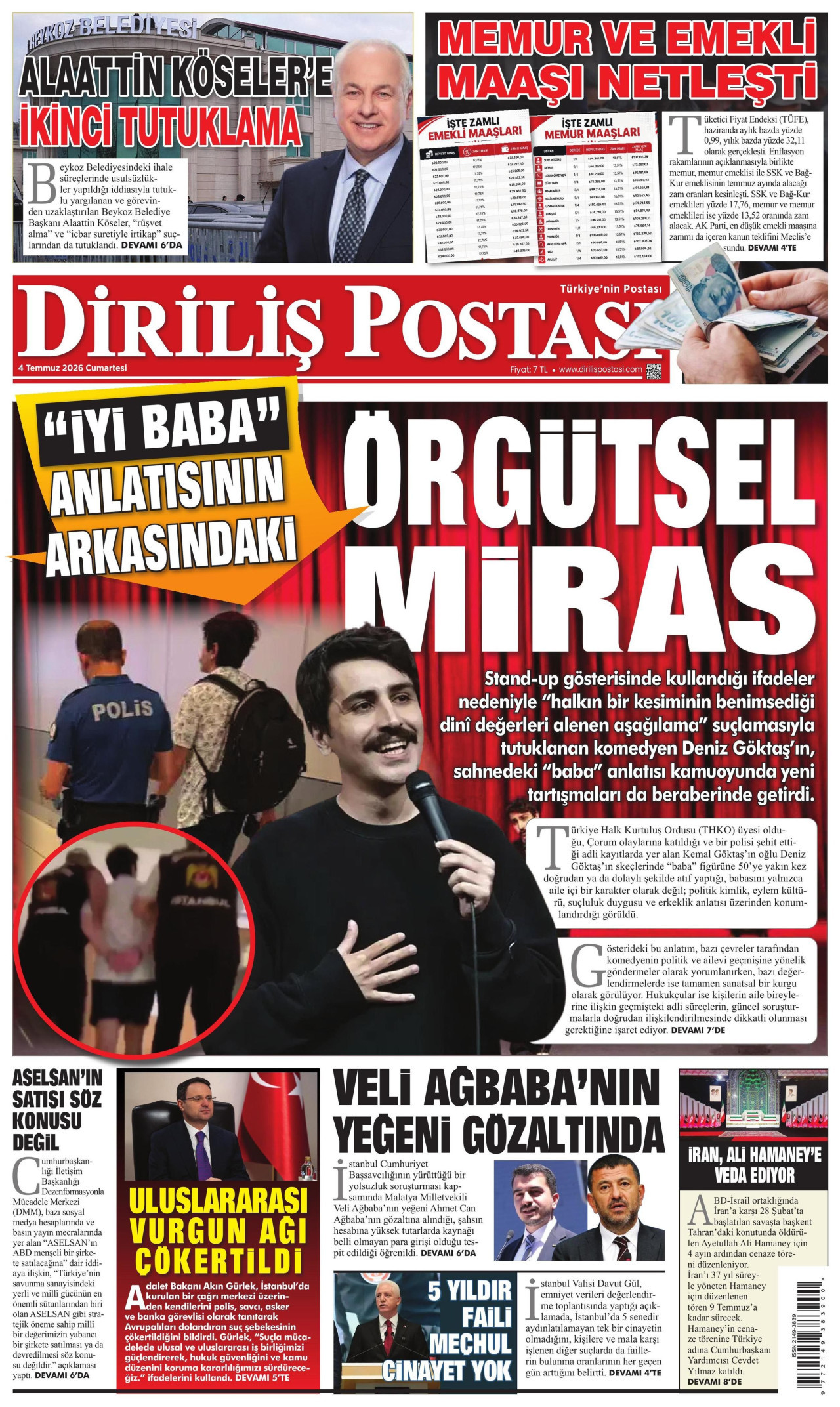 DİRİLİŞ POSTASI gazetesinin 4 Temmuz 2026 tarihli birinci sayfası