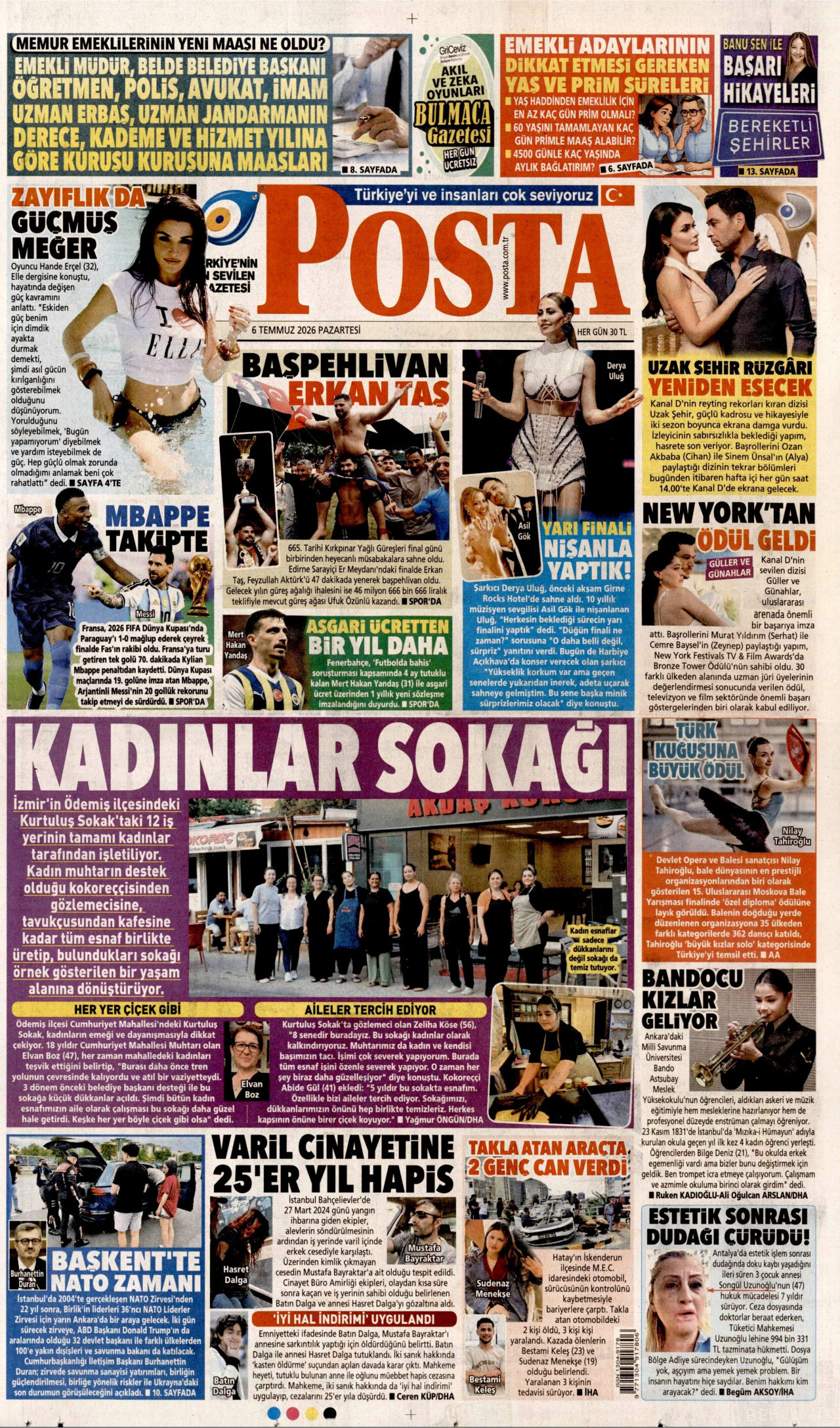 POSTA gazetesinin 6 Temmuz 2026 tarihli birinci sayfası