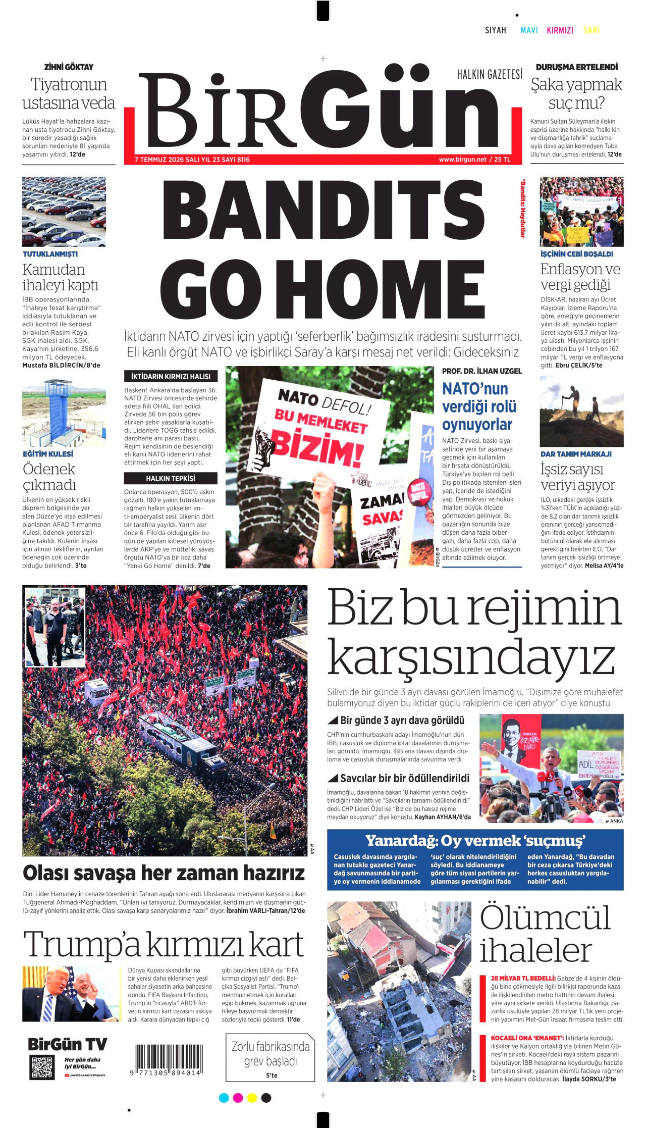 BİRGÜN gazetesinin 7 Temmuz 2026 tarihli birinci sayfası