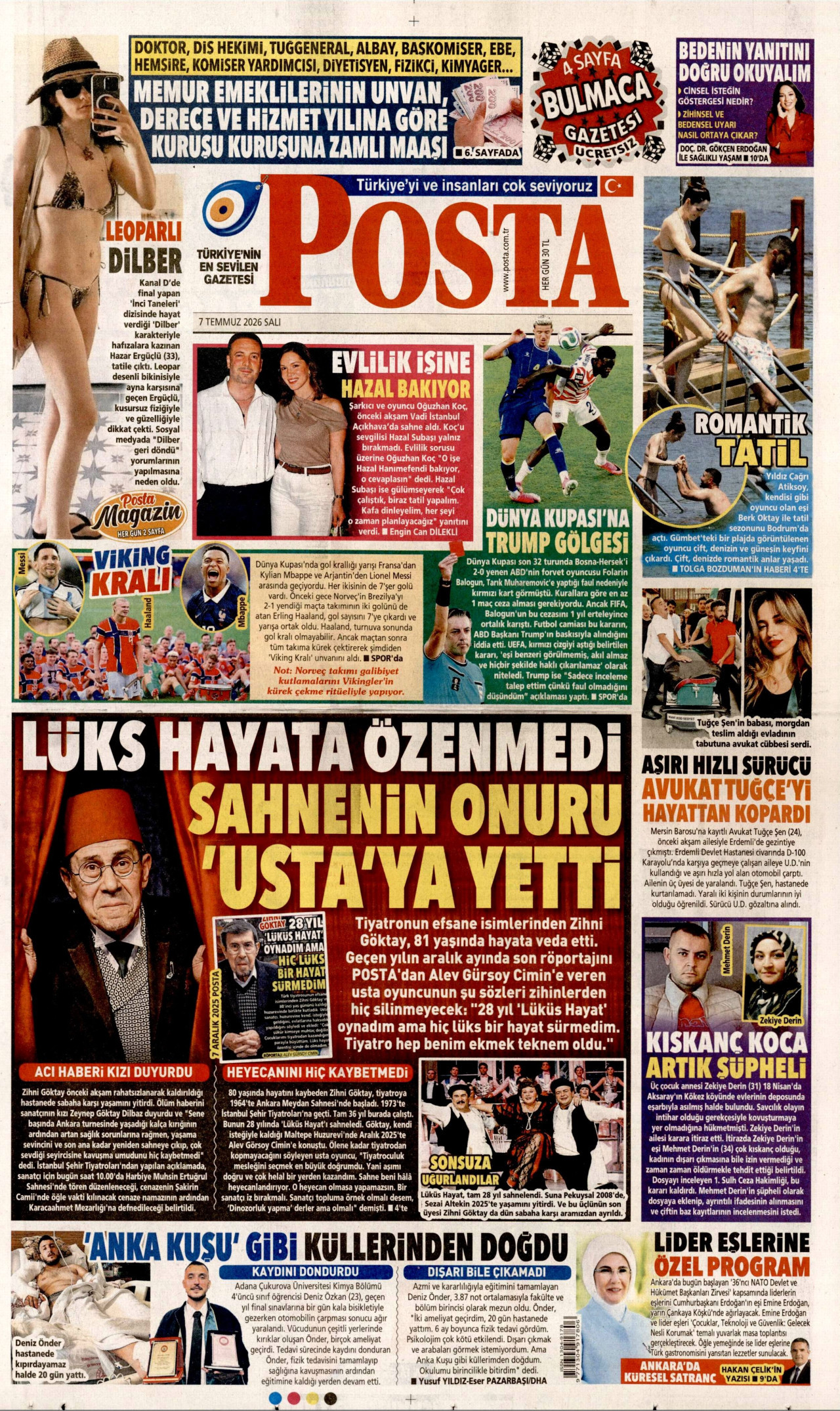 POSTA gazetesinin 7 Temmuz 2026 tarihli birinci sayfası