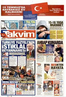 TAKVİM 15 Temmuz 2026 gazete manşeti