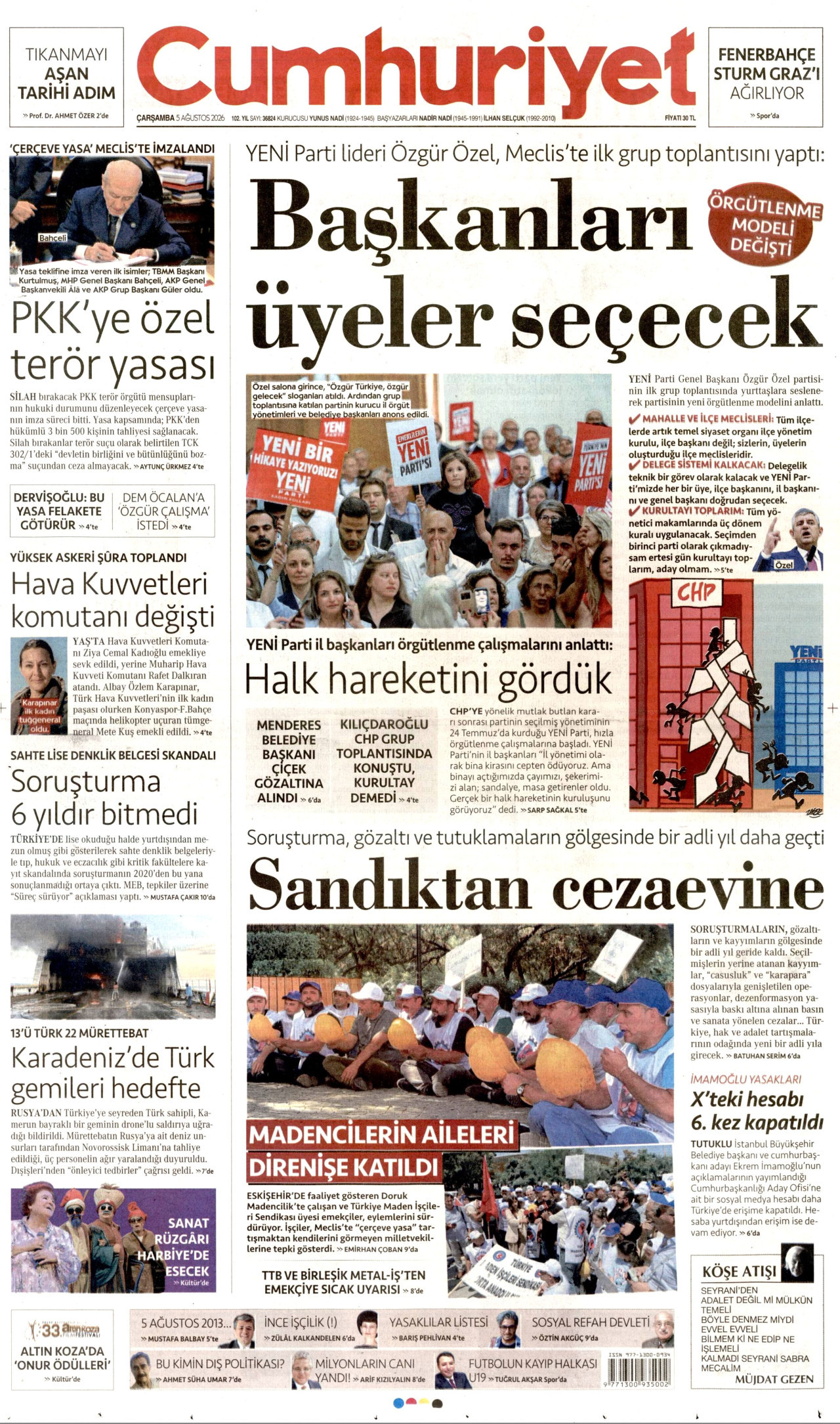 CUMHURİYET gazetesinin 5 Ağustos 2026 tarihli birinci sayfası