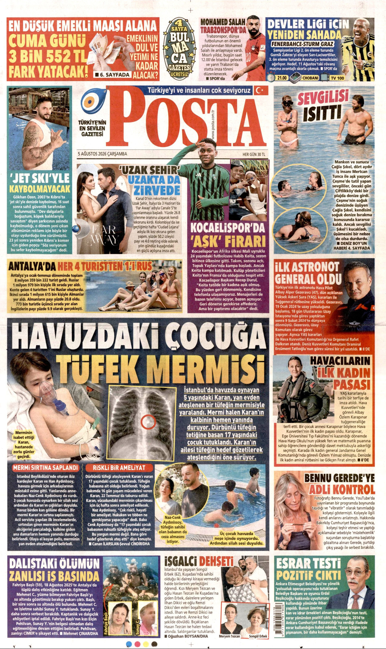 POSTA gazetesinin 5 Ağustos 2026 tarihli birinci sayfası