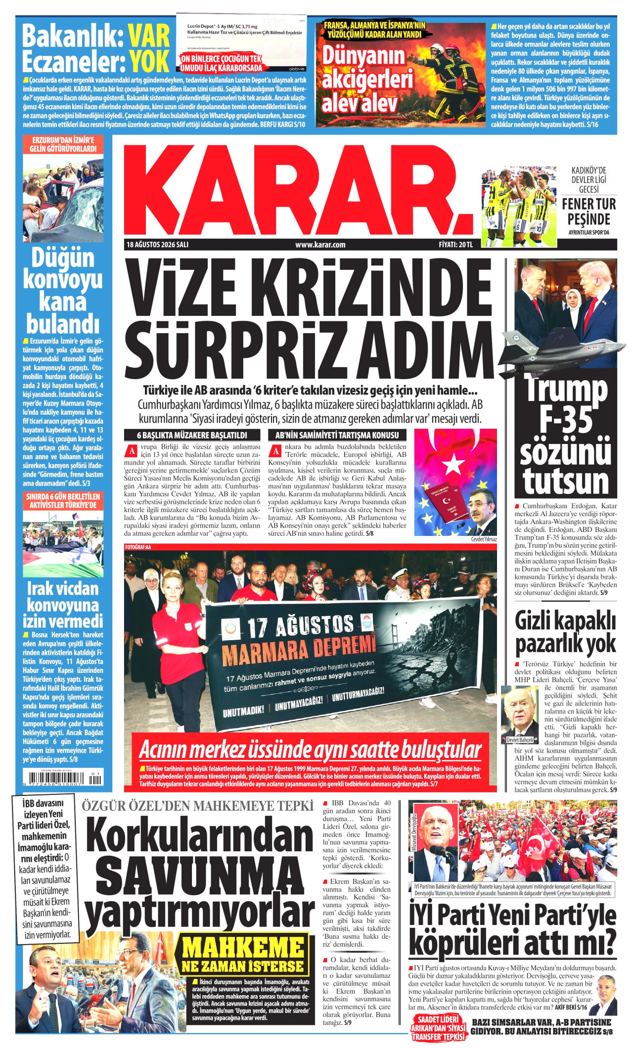 KARAR 18 Ağustos 2026 Gazete Manşeti Büyük