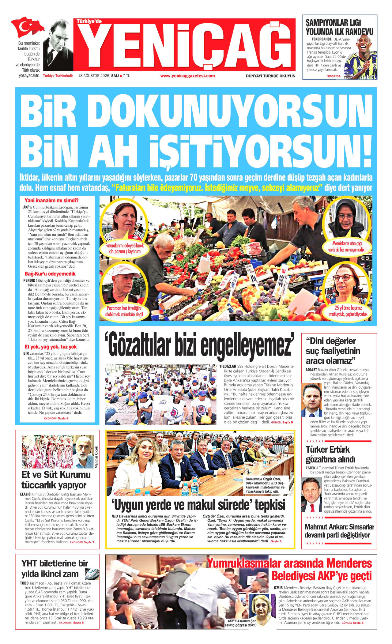 YENİÇAĞ 18 Ağustos 2026 Gazete Manşeti Büyük