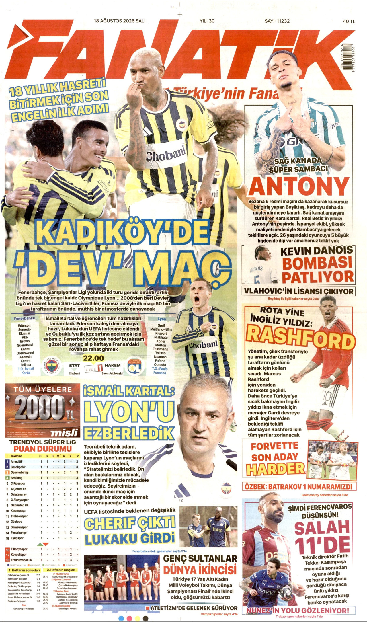 FANATİK 18 Ağustos 2026 Gazete Manşeti Büyük