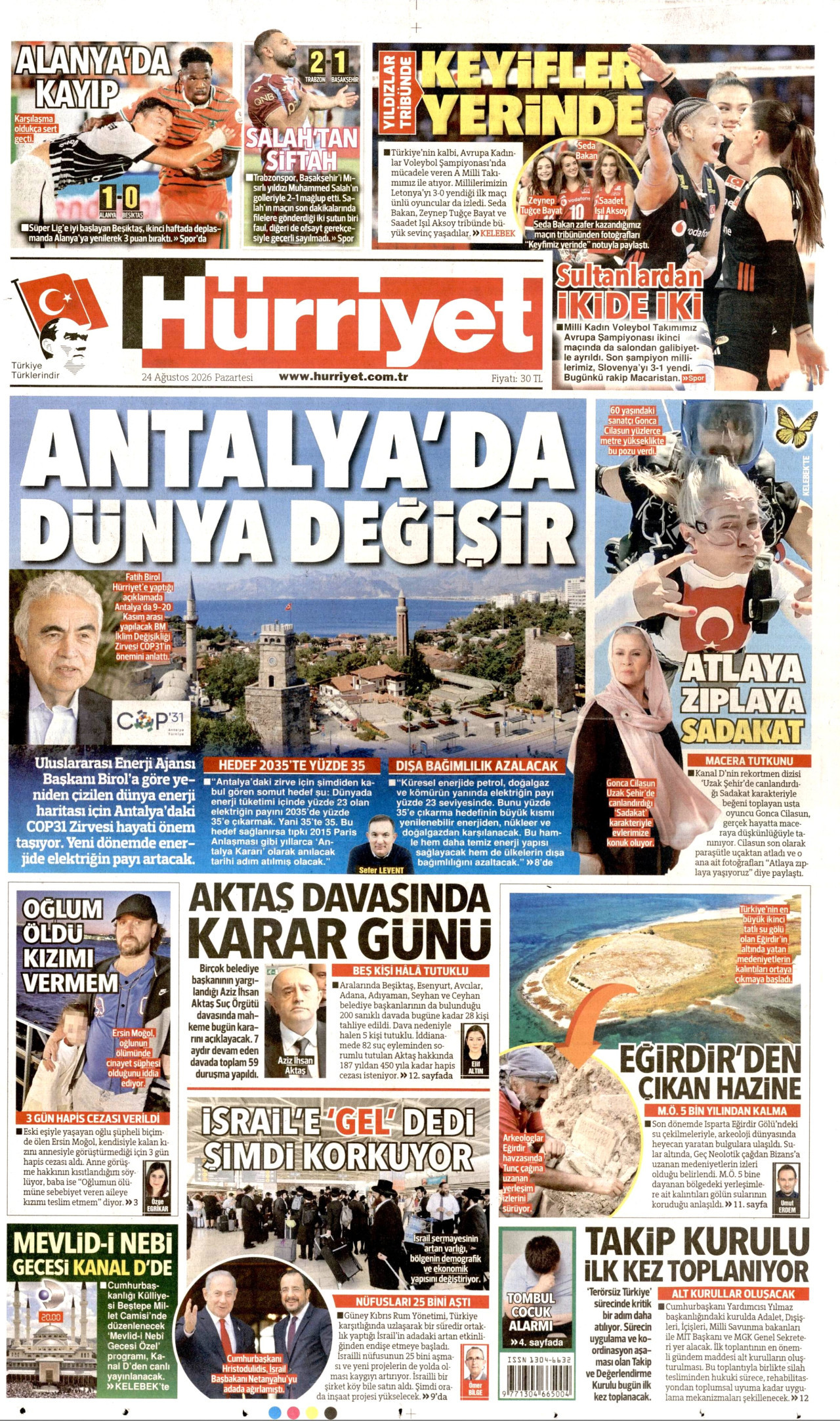 HÜRRİYET 24 Ağustos 2026 Gazete Manşeti Büyük