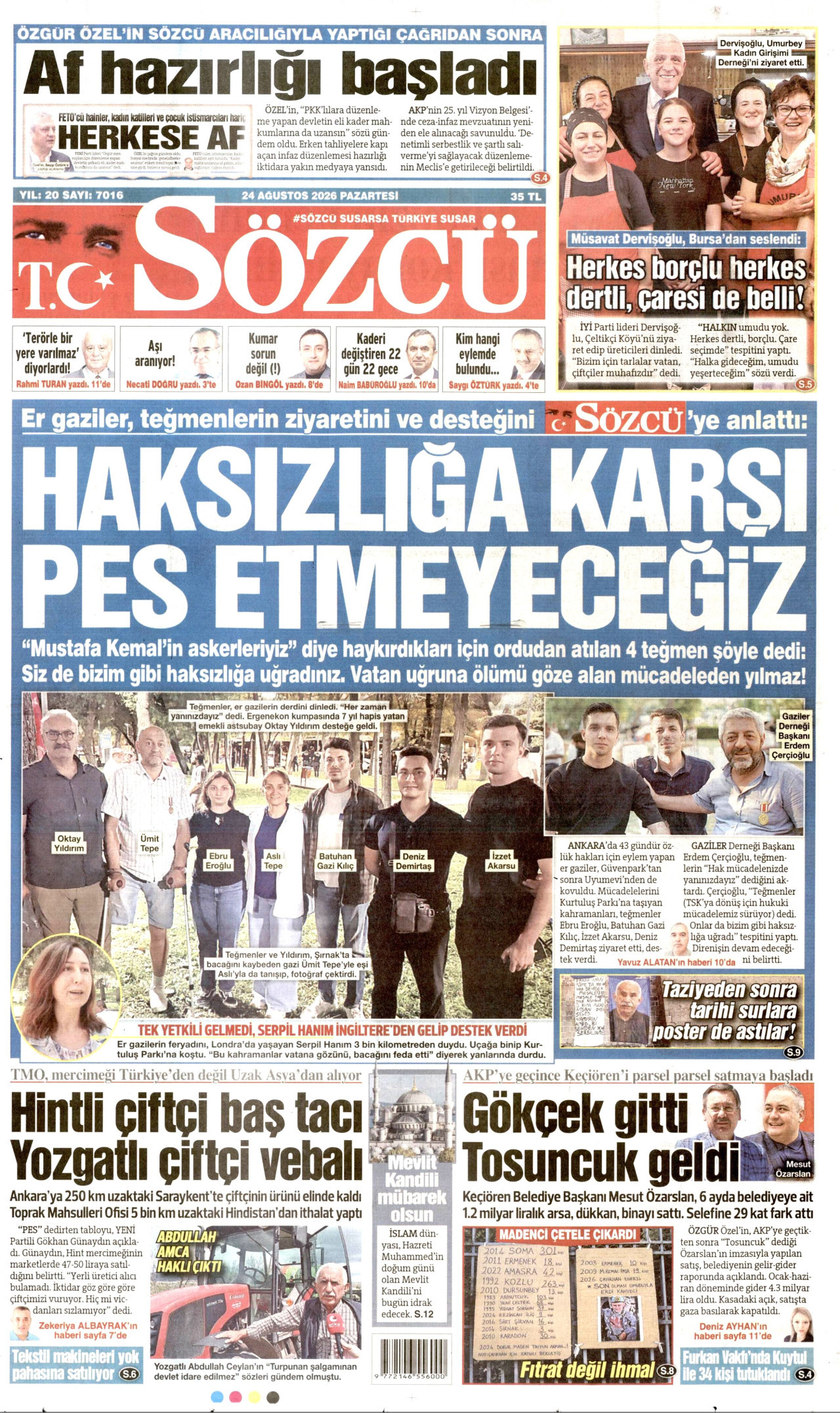 SÖZCÜ 24 Ağustos 2026 Gazete Manşeti Büyük