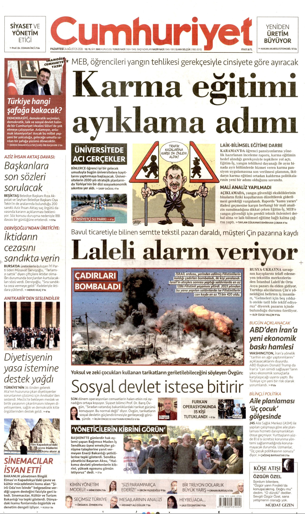 CUMHURİYET 24 Ağustos 2026 Gazete Manşeti Büyük