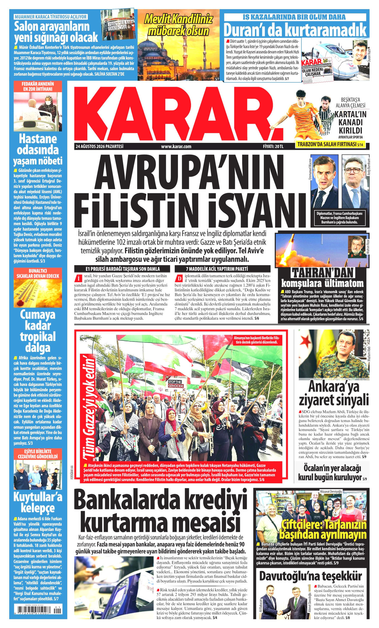 KARAR 24 Ağustos 2026 Gazete Manşeti Büyük