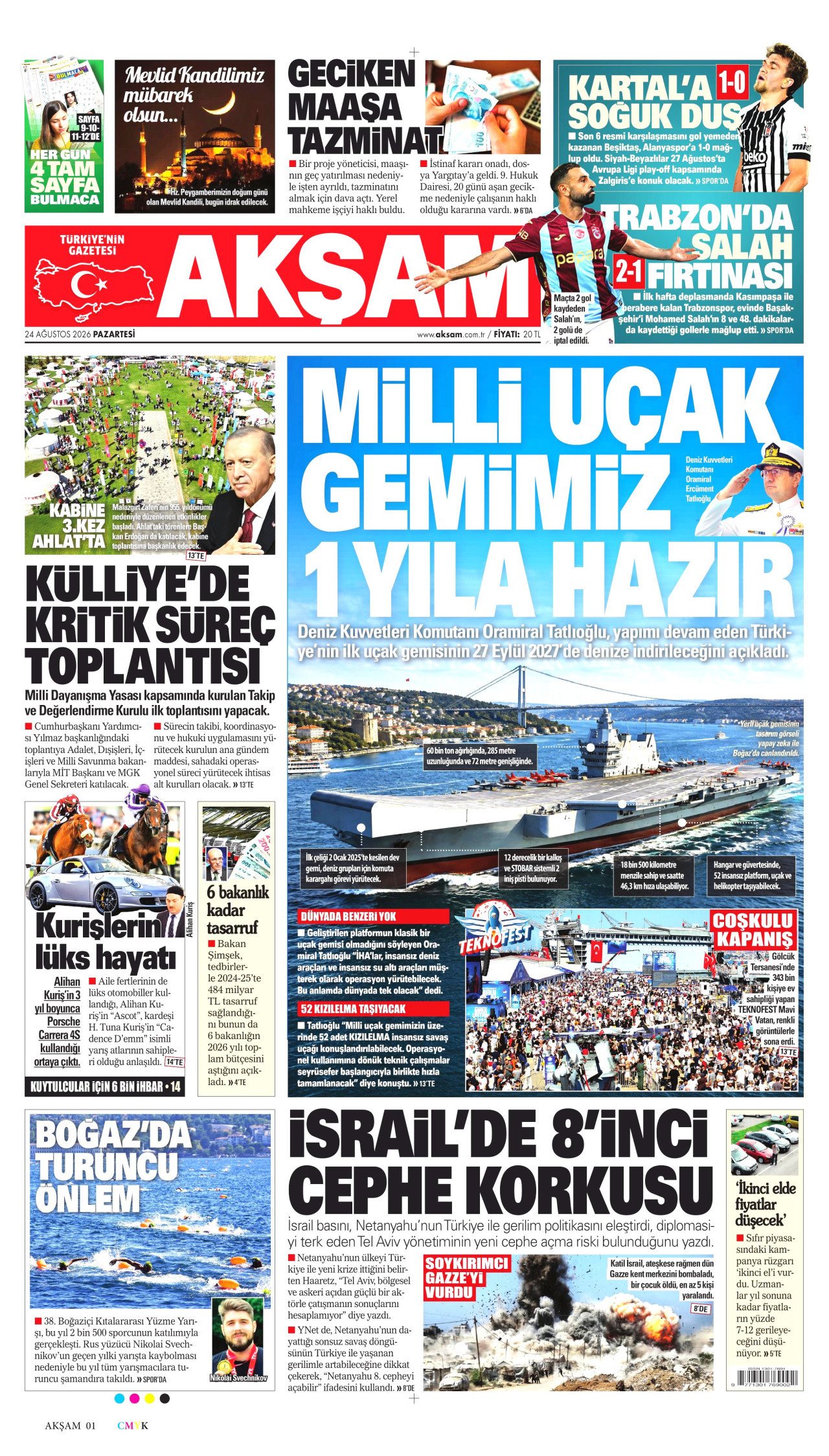 AKŞAM 24 Ağustos 2026 Gazete Manşeti Büyük