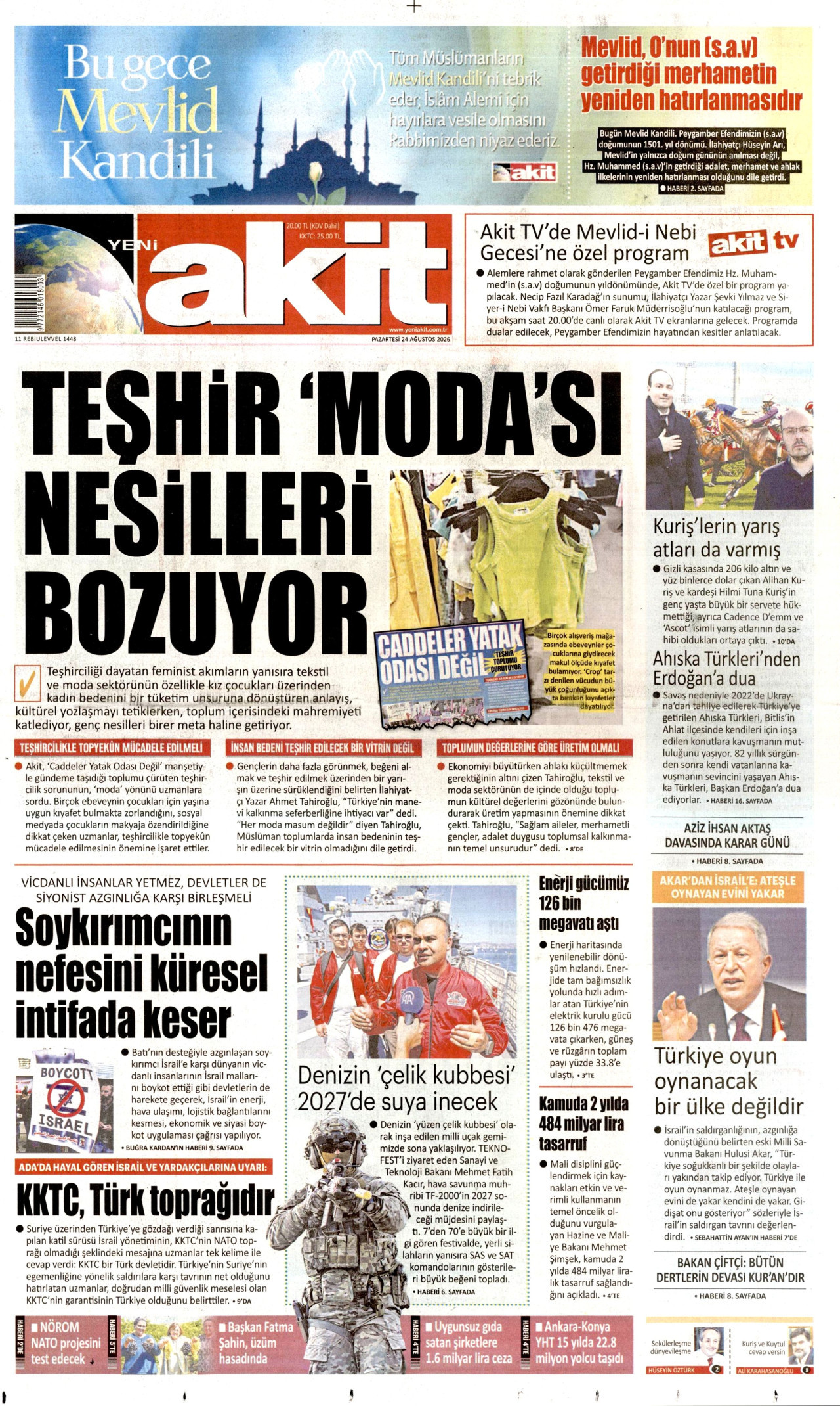 YENİ AKİT 24 Ağustos 2026 Gazete Manşeti Büyük