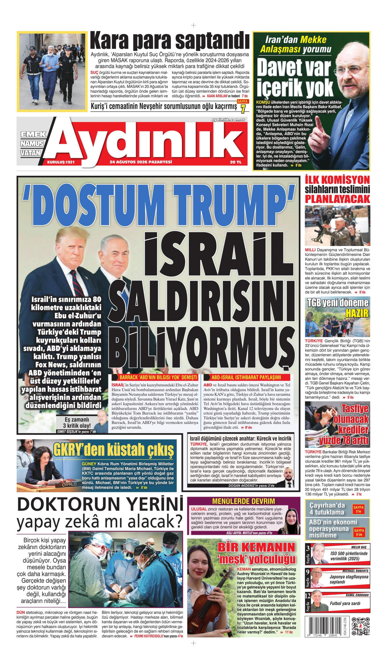 AYDINLIK GAZETESİ 24 Ağustos 2026 Gazete Manşeti Büyük
