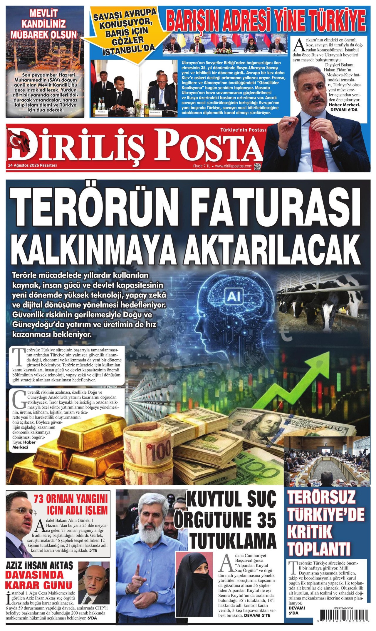 DİRİLİŞ POSTASI 24 Ağustos 2026 Gazete Manşeti Büyük
