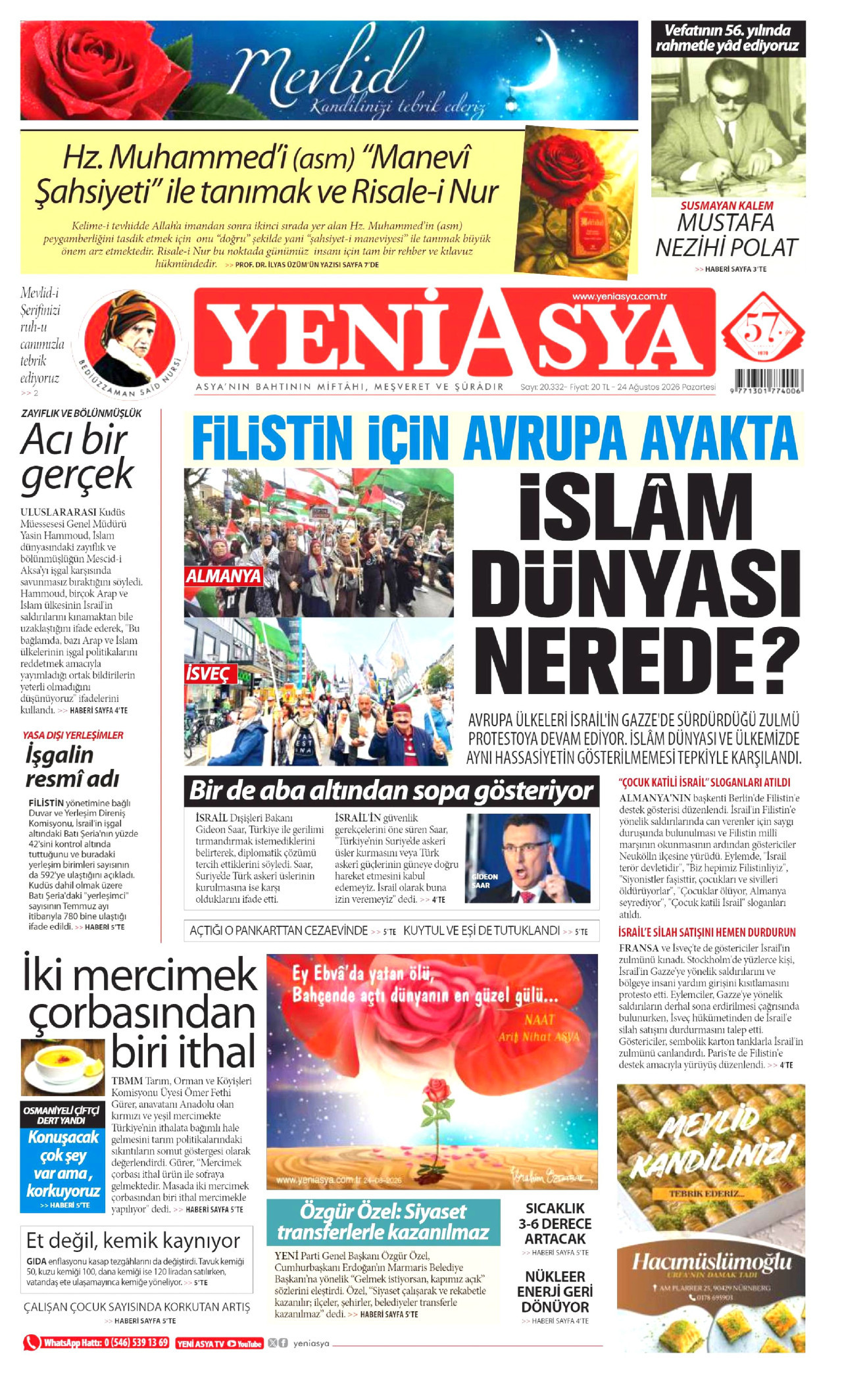 YENİ ASYA 24 Ağustos 2026 Gazete Manşeti Büyük