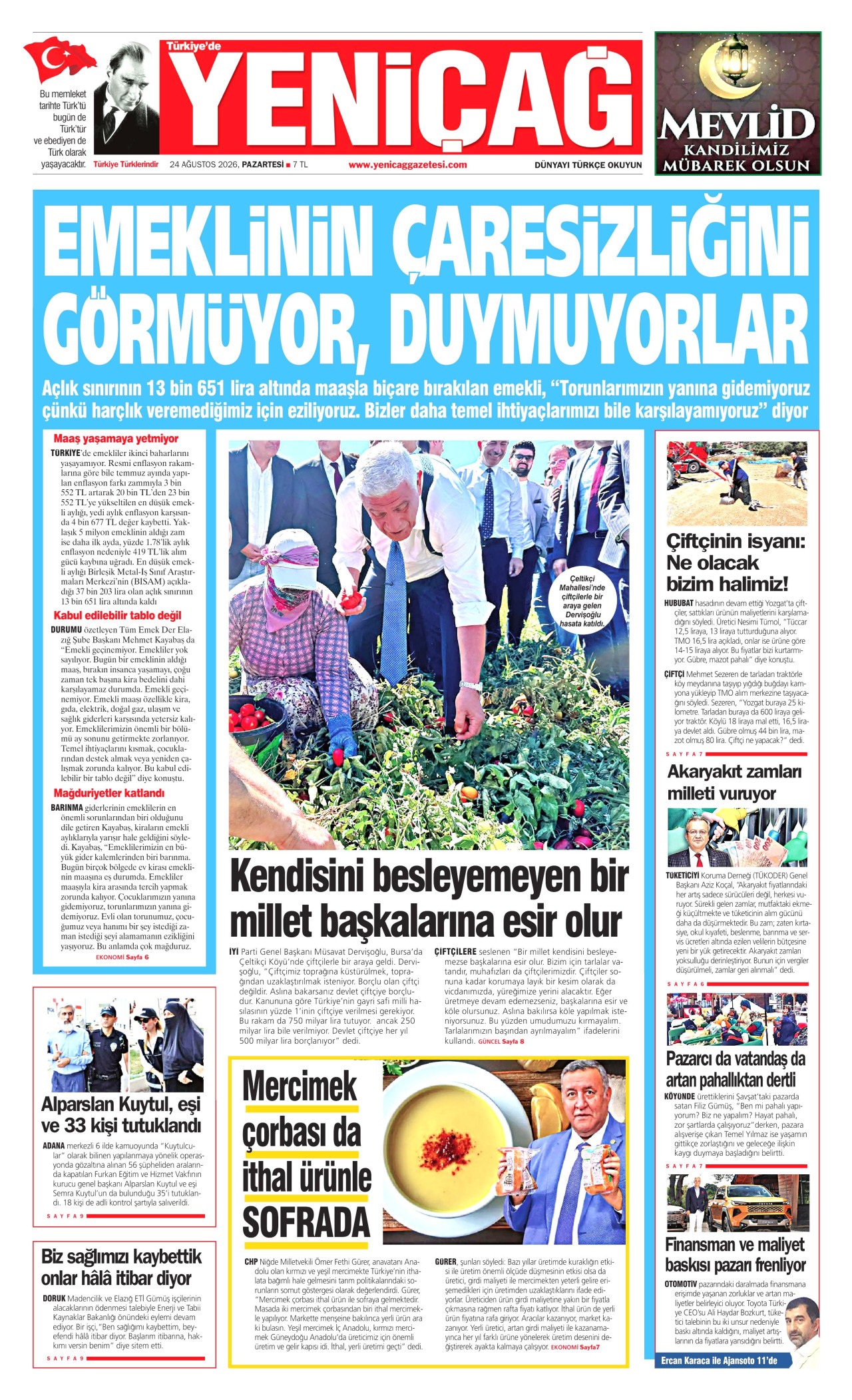 YENİÇAĞ 24 Ağustos 2026 Gazete Manşeti Büyük