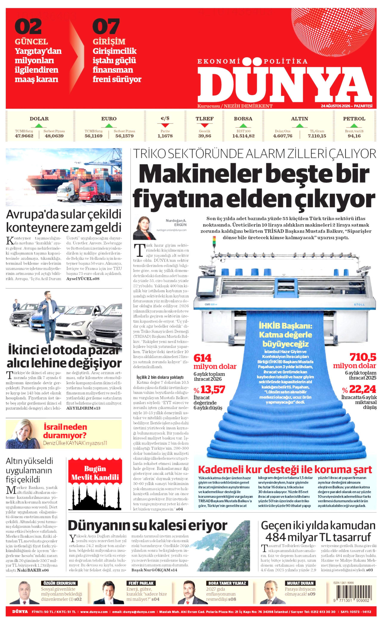 DÜNYA 24 Ağustos 2026 Gazete Manşeti Büyük