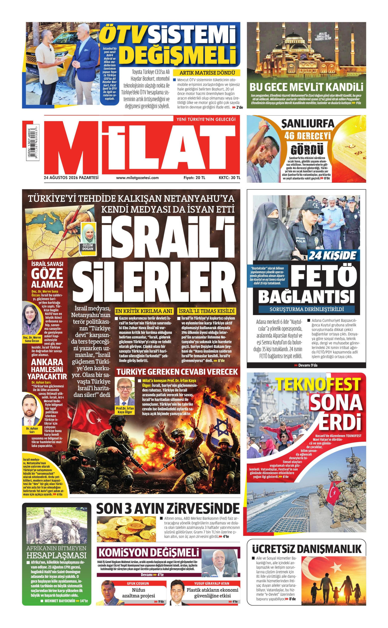 MİLAT 24 Ağustos 2026 Gazete Manşeti Büyük